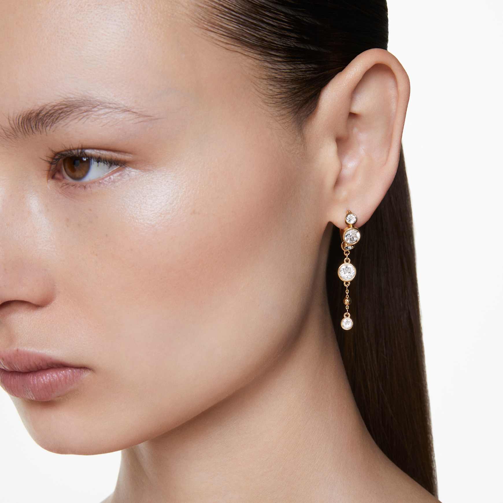 Imber drop earrings, Round cut, White, 18K gold finish