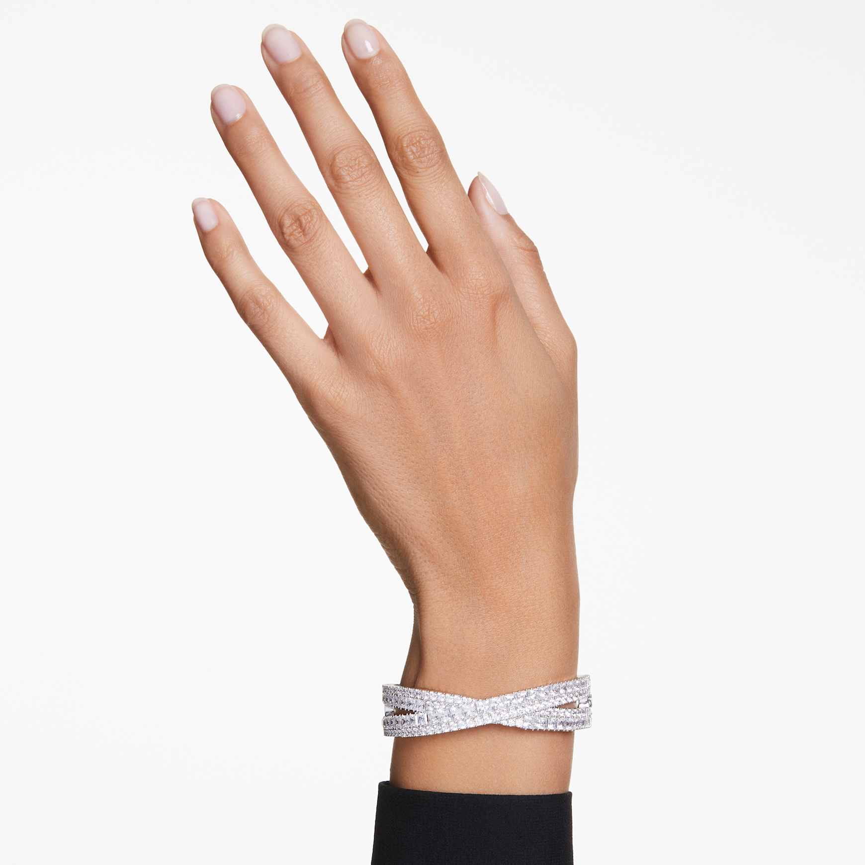 Hyperbola cuff, Mixed cuts, Infinity, White, Rhodium plated