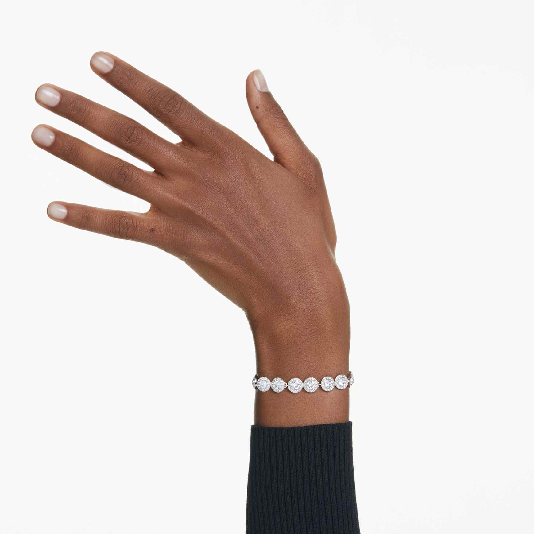 Una Angelic bracelet, Round cut, White, Rhodium plated