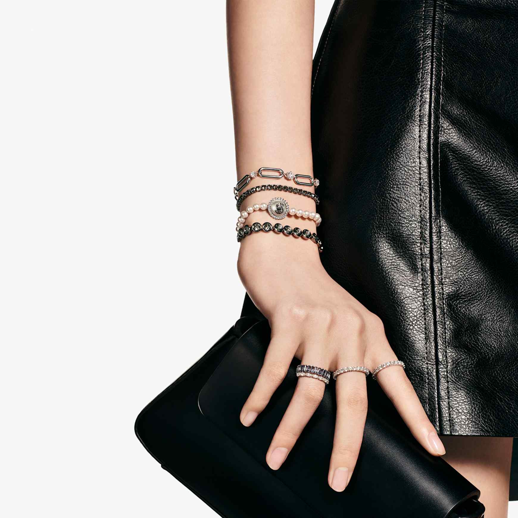 Imber Tennis bracelet, Round cut, Black, Ruthenium plated by SWAROVSKI