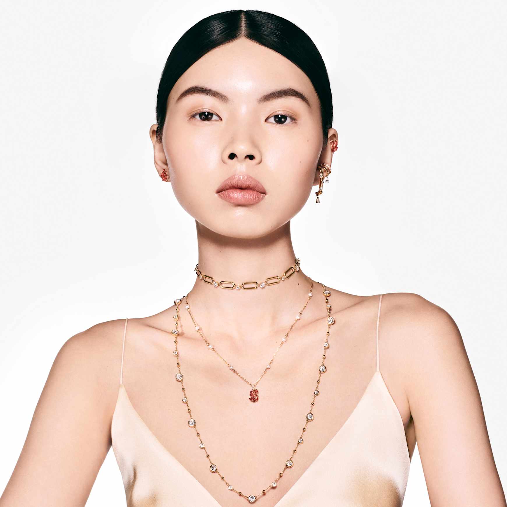 Constella necklace, White, 18K gold finish