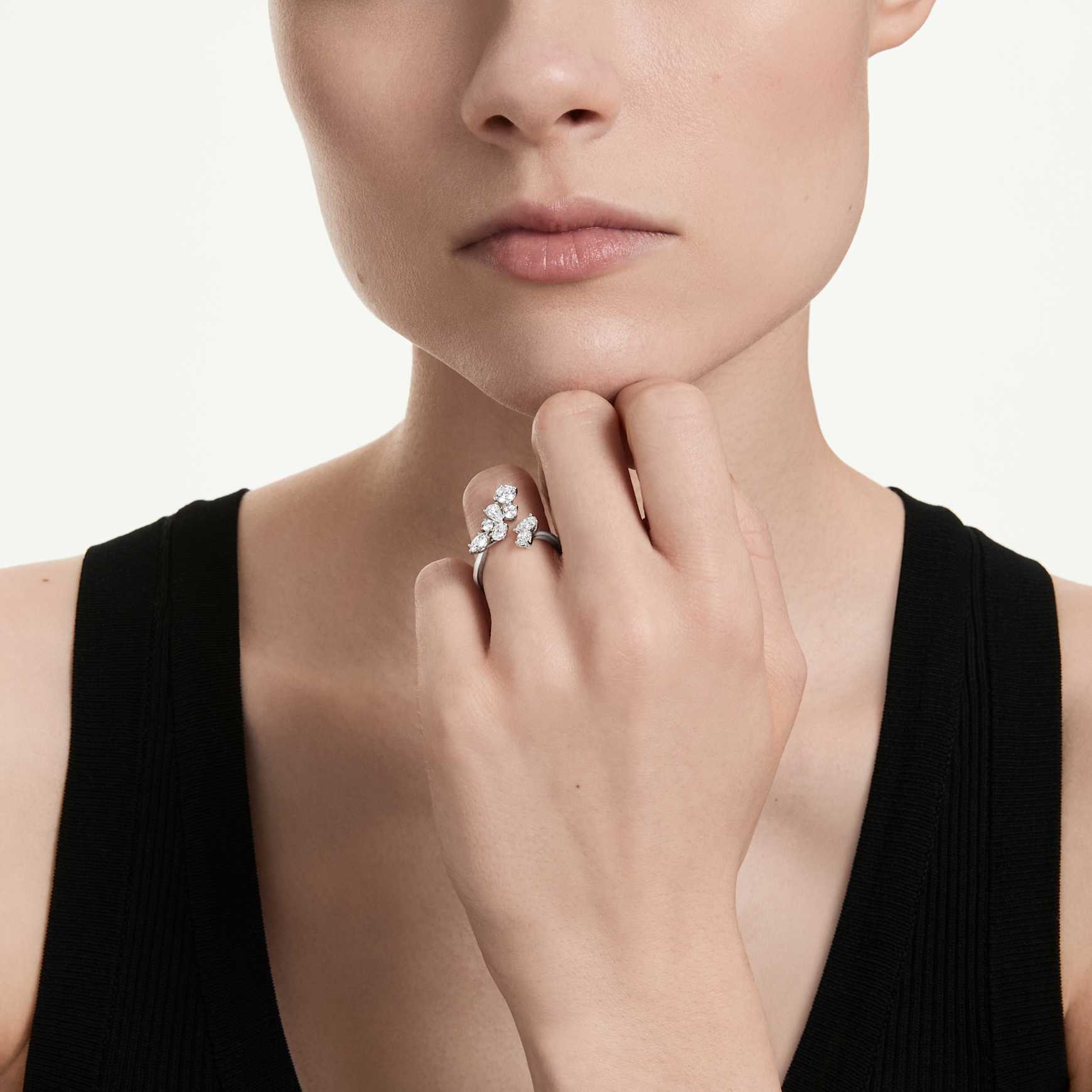 Galaxy bypass ring, Lab-grown diamonds 1.25 ct tw, Mixed shapes, 14K white gold