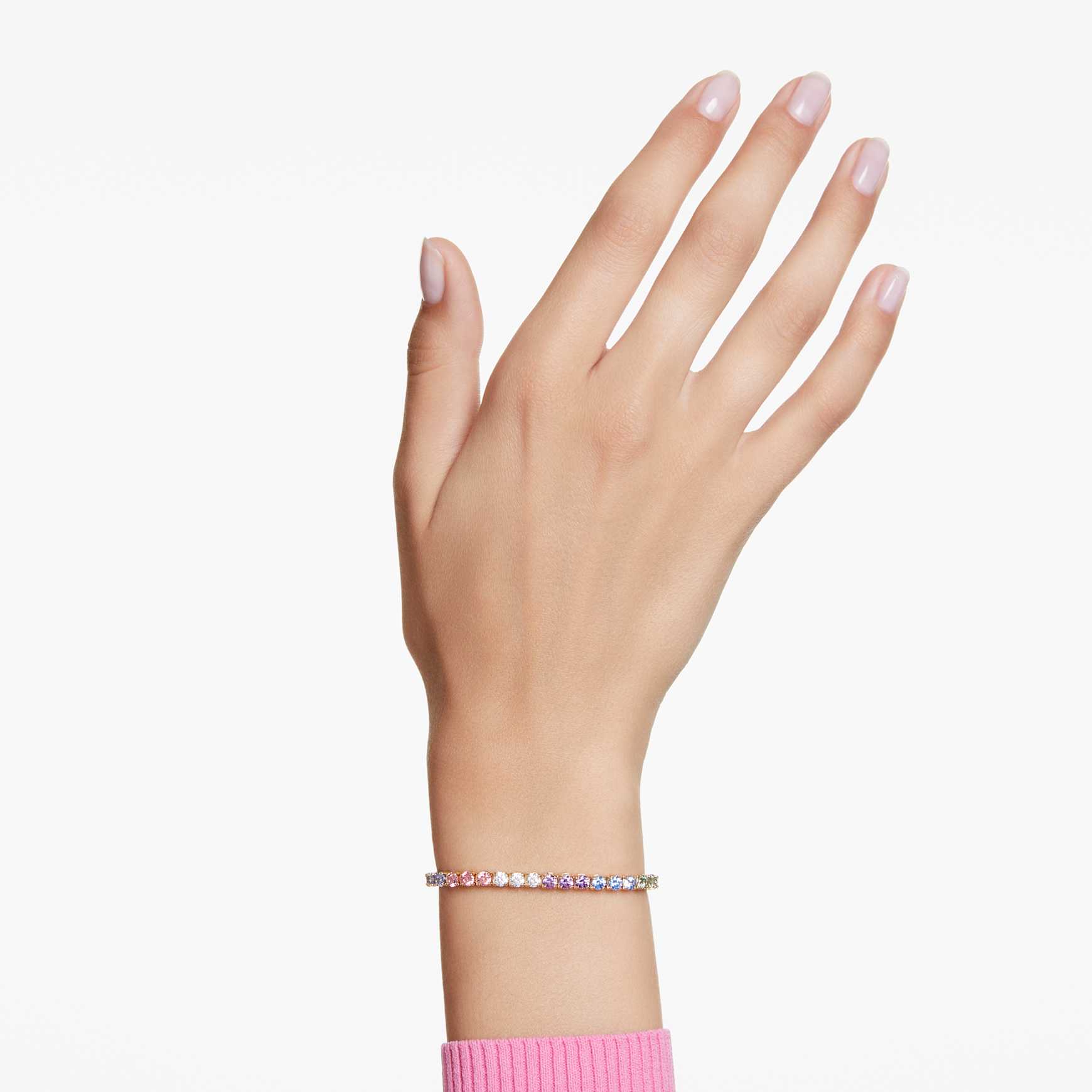 Matrix Tennis bracelet, Round cut, Multicolored, Gold-tone plated by SWAROVSKI