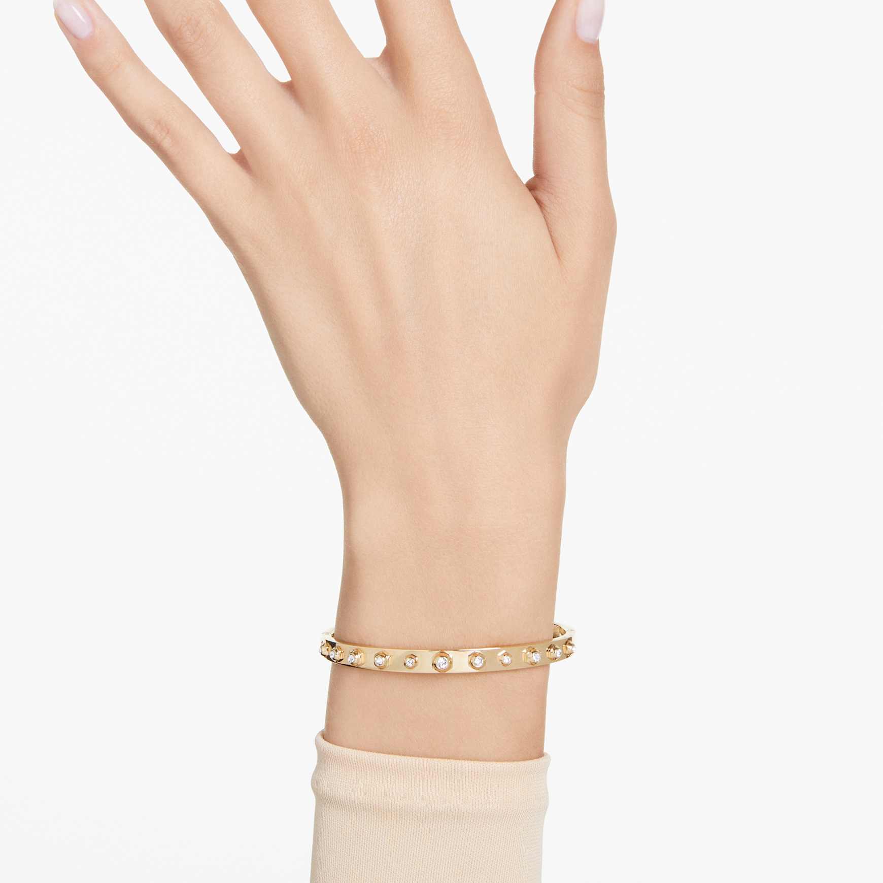 Numina bangle, Mixed round cuts, White, Gold-tone plated