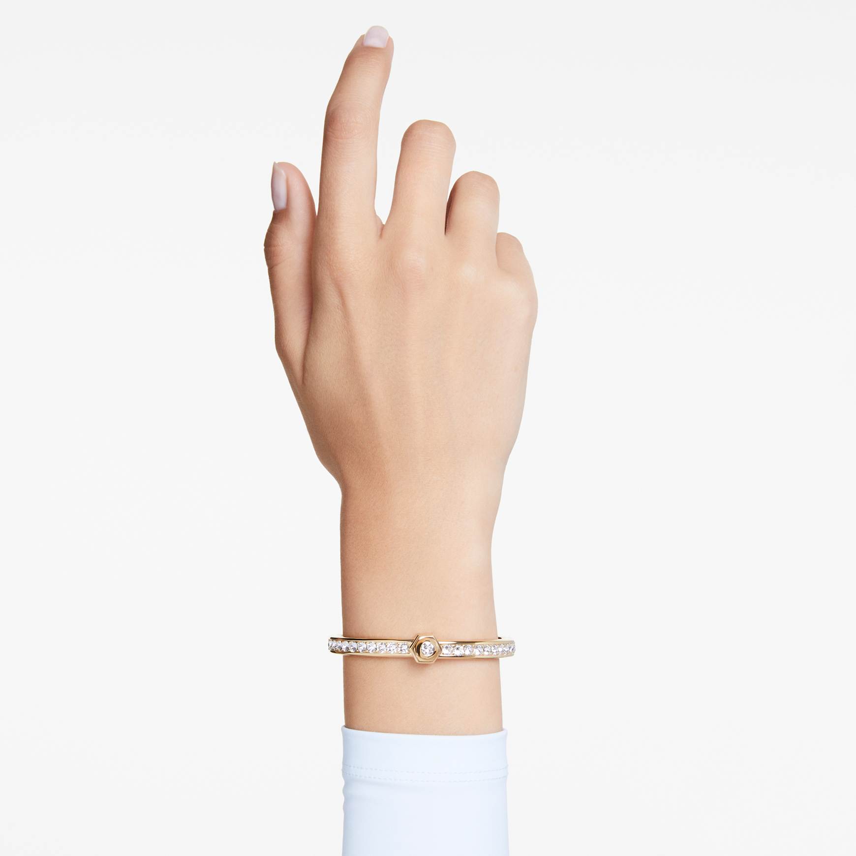 Numina bangle, Round cut, White, Gold-tone plated