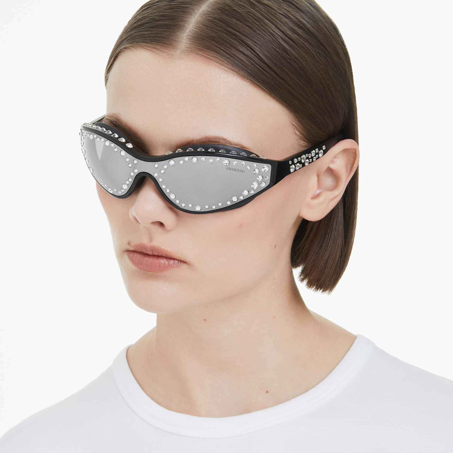 Sunglasses with strap, Swimming shape, Black by SWAROVSKI