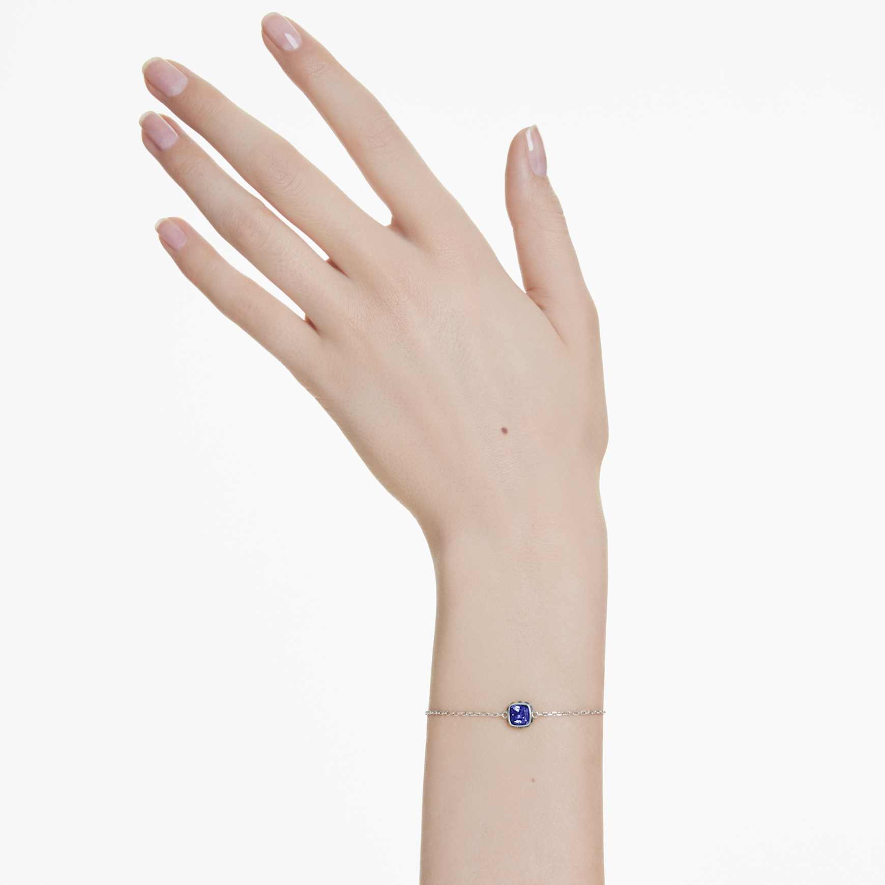 Birthstone bracelet, Square cut, September, Blue, Rhodium plated by SWAROVSKI