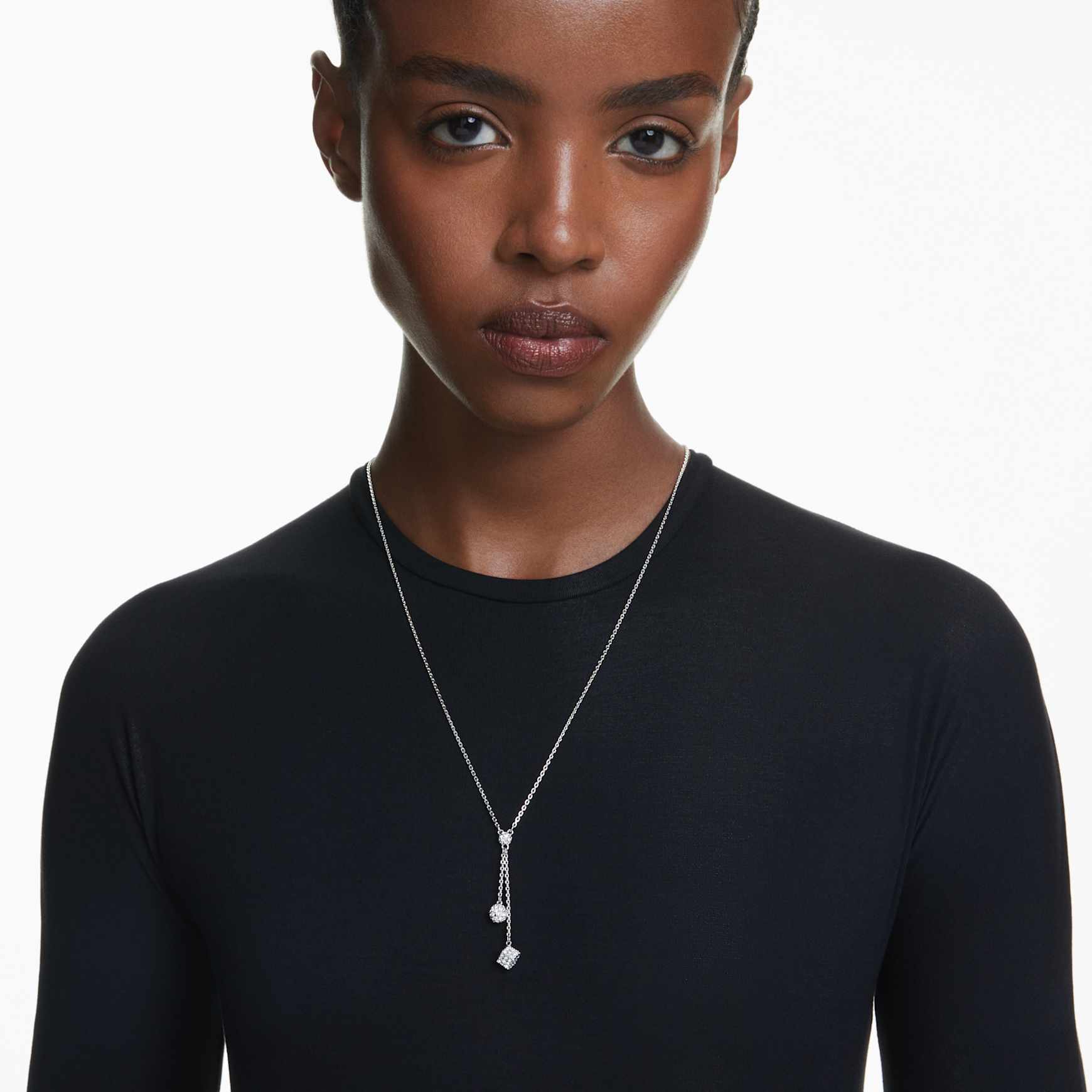 Dextera Y pendant, Round cut, Sphere and cube, White, Rhodium plated by SWAROVSKI