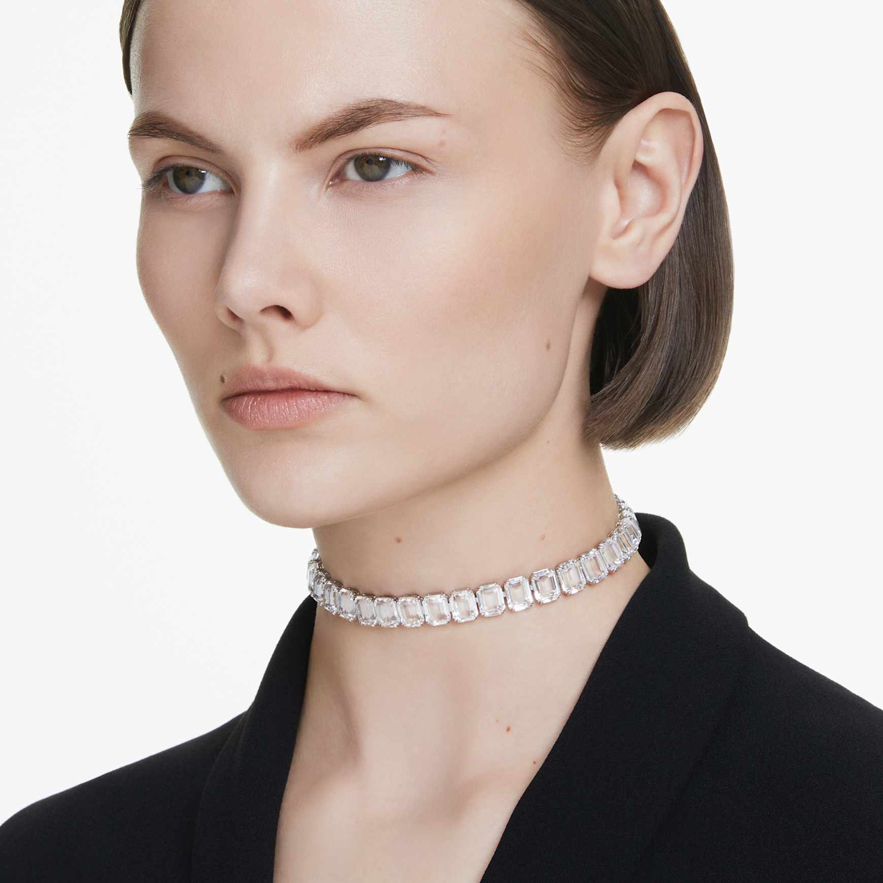 Millenia choker, Octagon cut, White, Rhodium plated