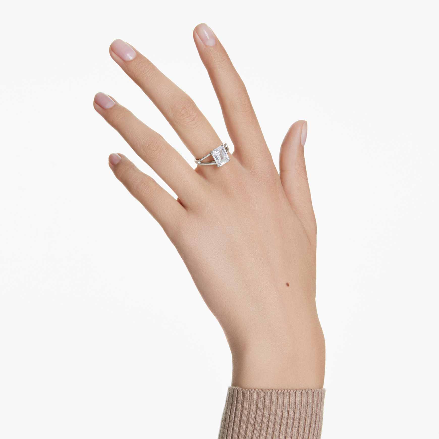 Stilla cocktail ring, Octagon cut, White, Rhodium plated
