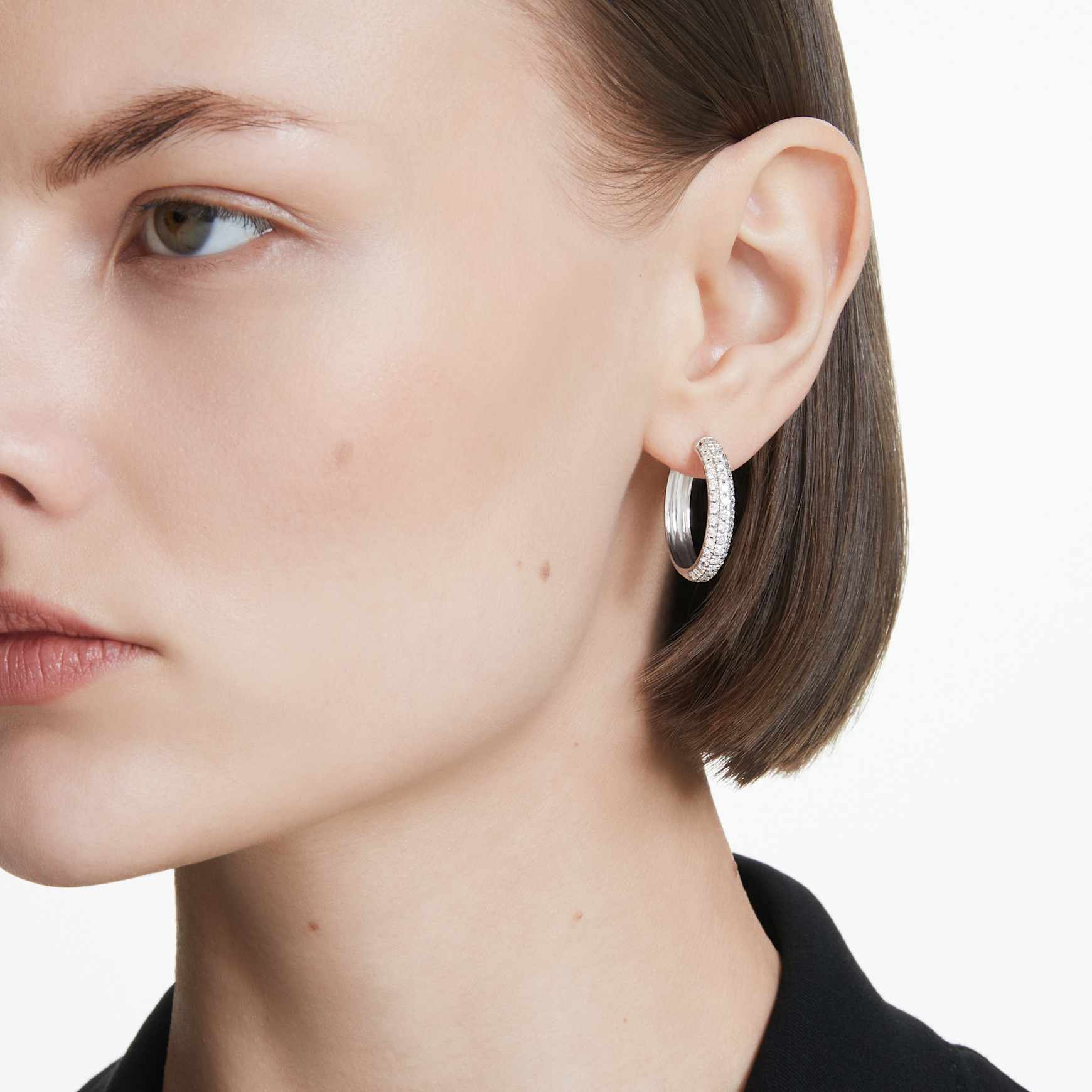 Eternity hoop earrings, Lab-grown diamonds 2 ct tw, Round shape, 14K white gold by SWAROVSKI