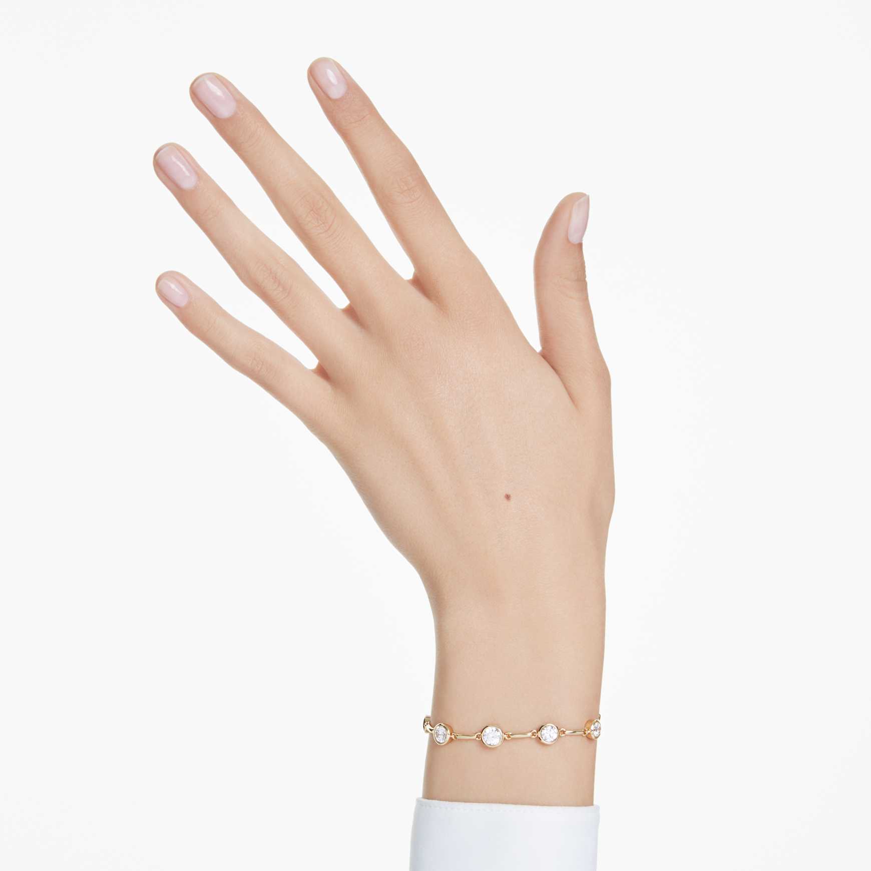 Imber bracelet, Mixed round cuts, White, 18K gold finish