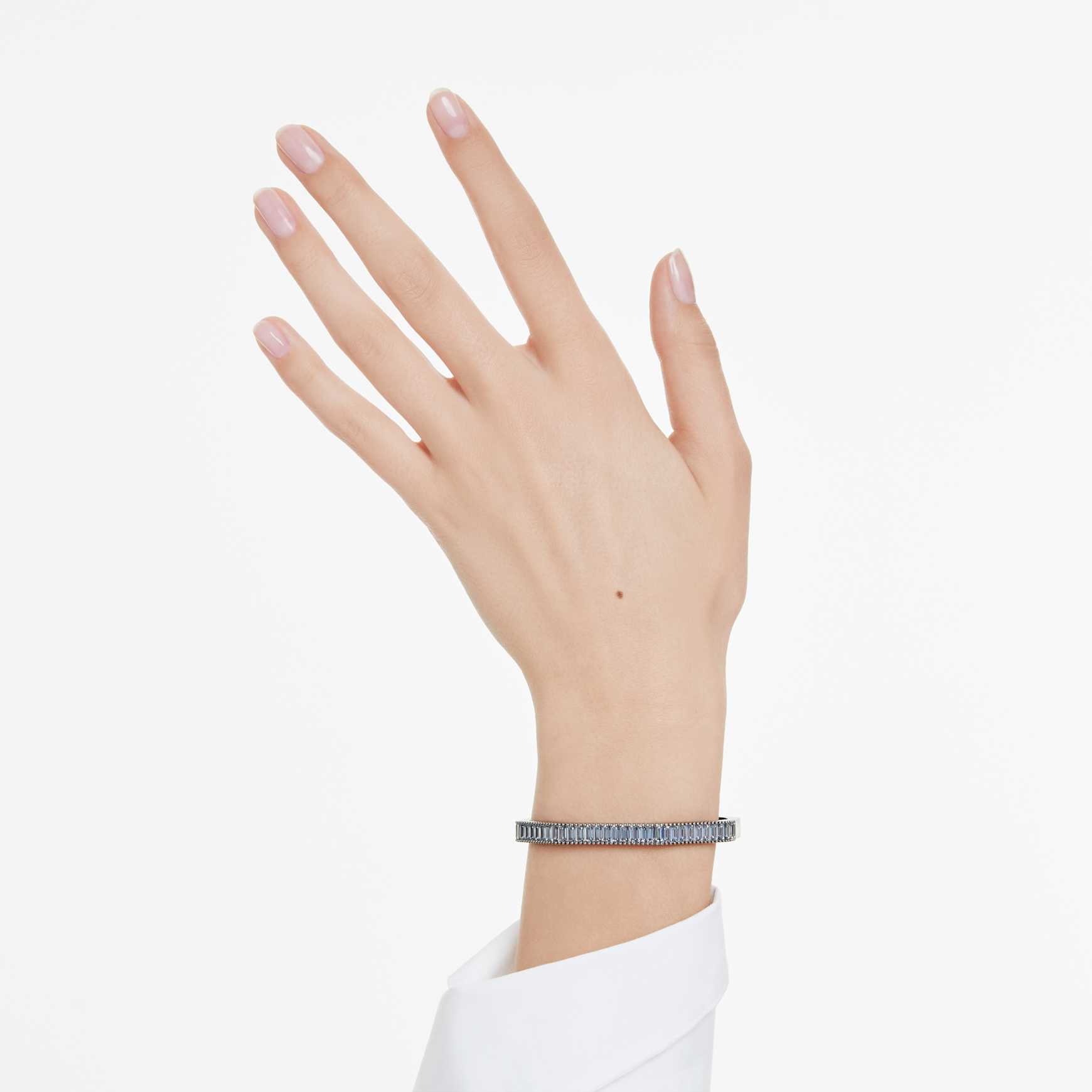 Matrix bangle, Baguette cut, Blue, Ruthenium plated