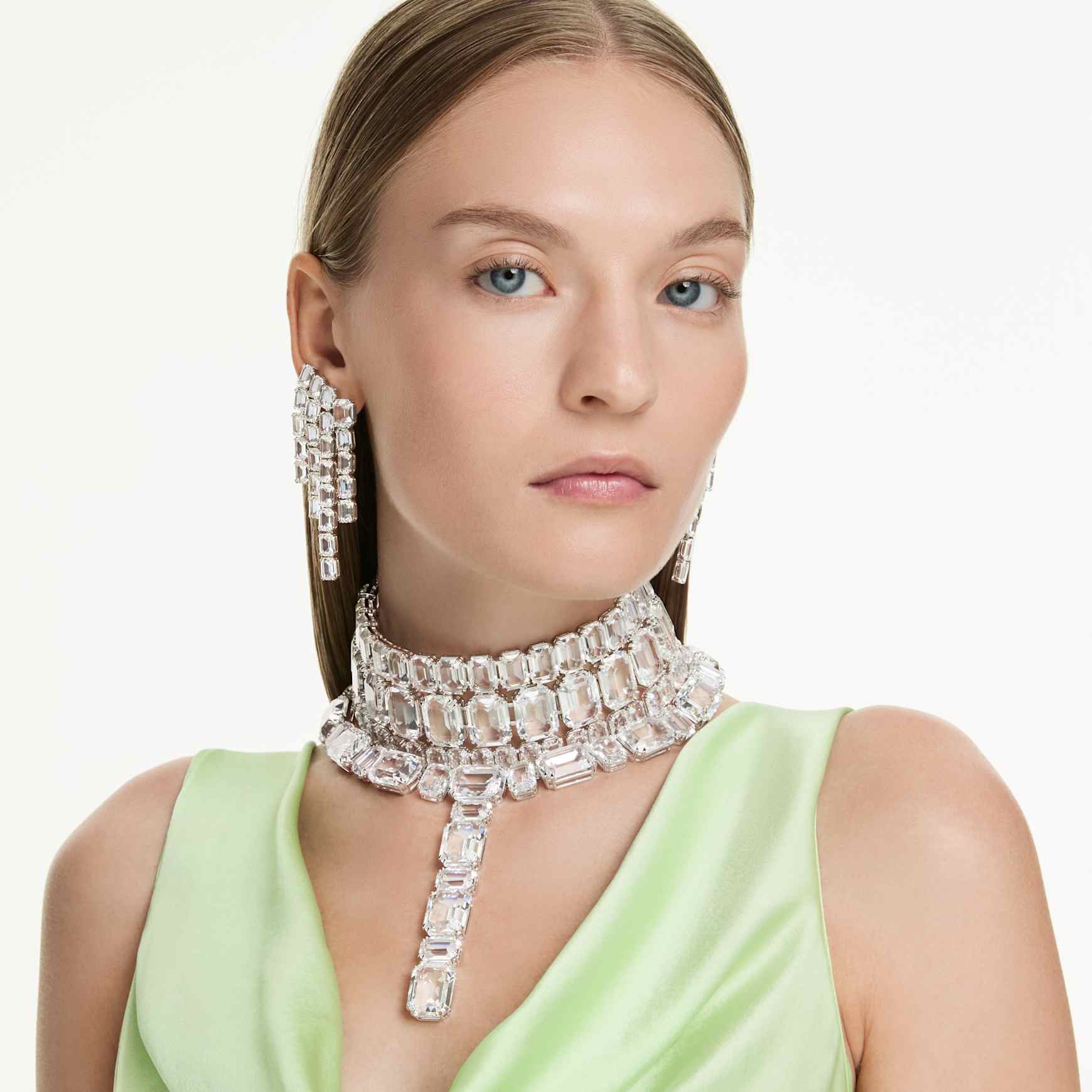 Millenia necklace, Mixed cuts, White, Rhodium plated by SWAROVSKI