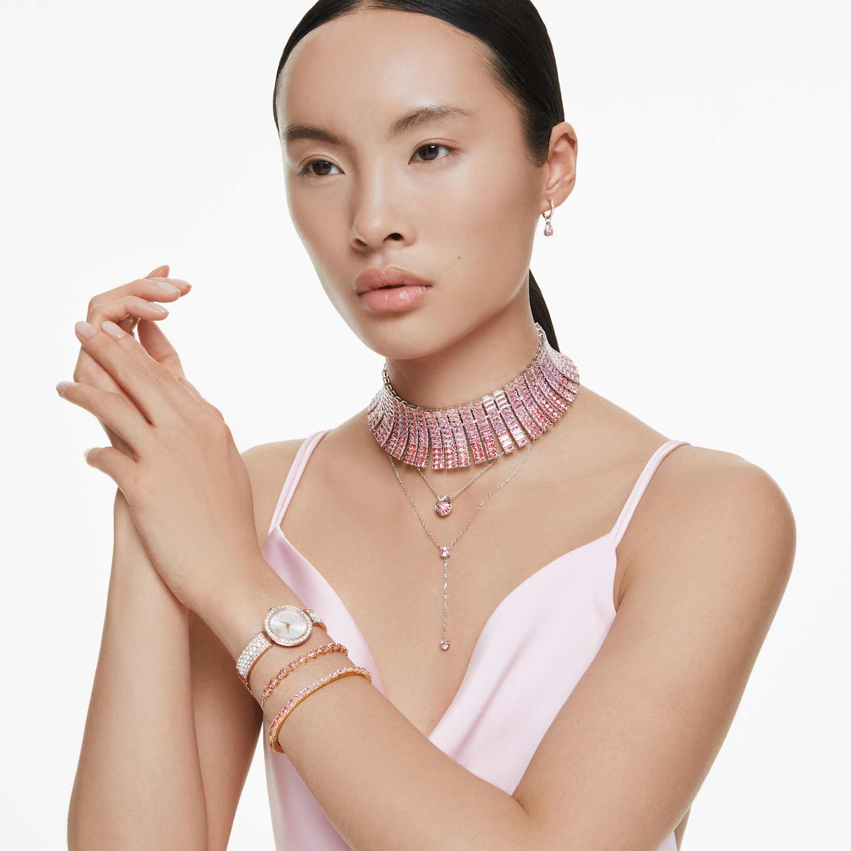 Matrix bracelet, Pear cut, Pink, 18K gold finish
