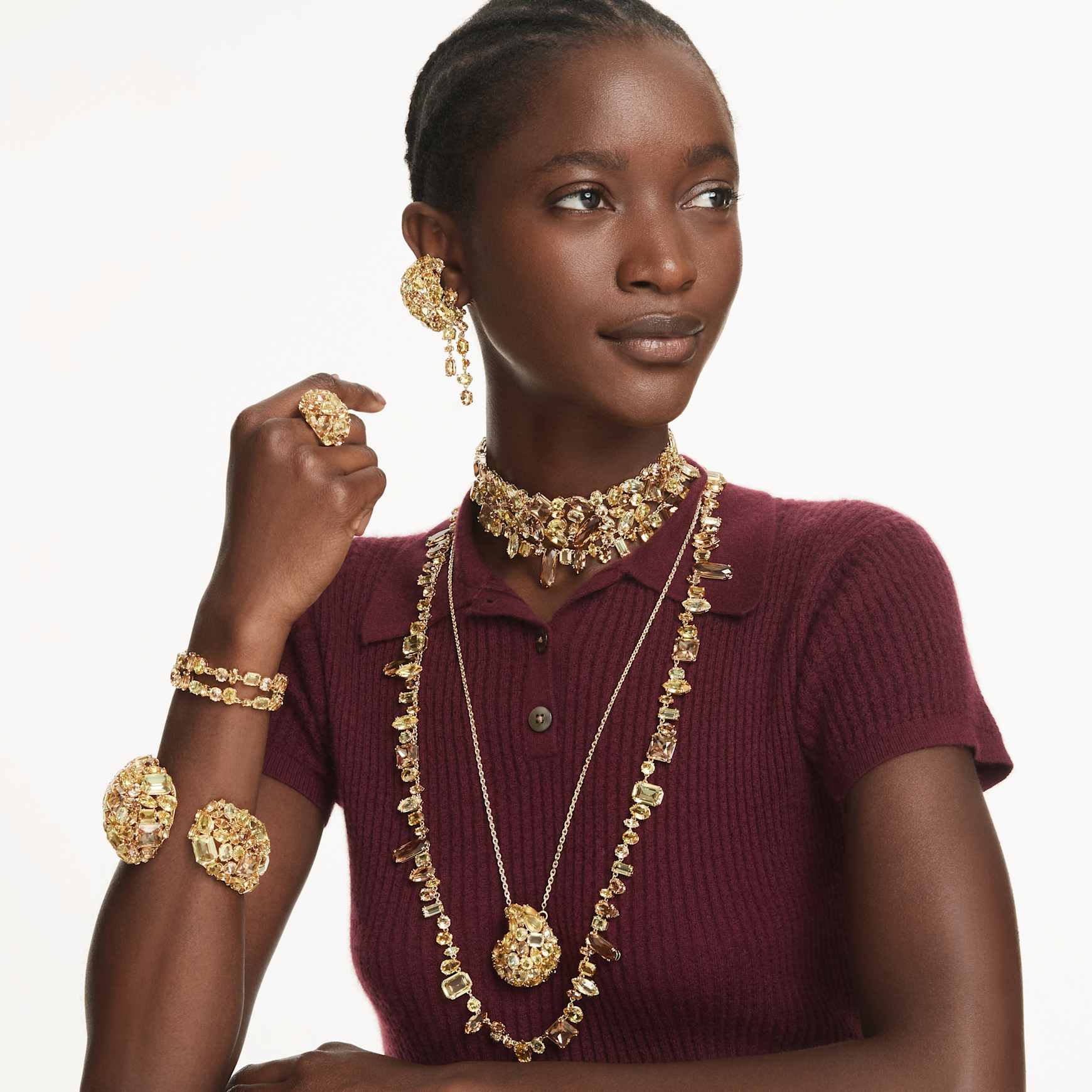 Gema strandage, Mixed cuts, Yellow, Gold-tone plated by SWAROVSKI