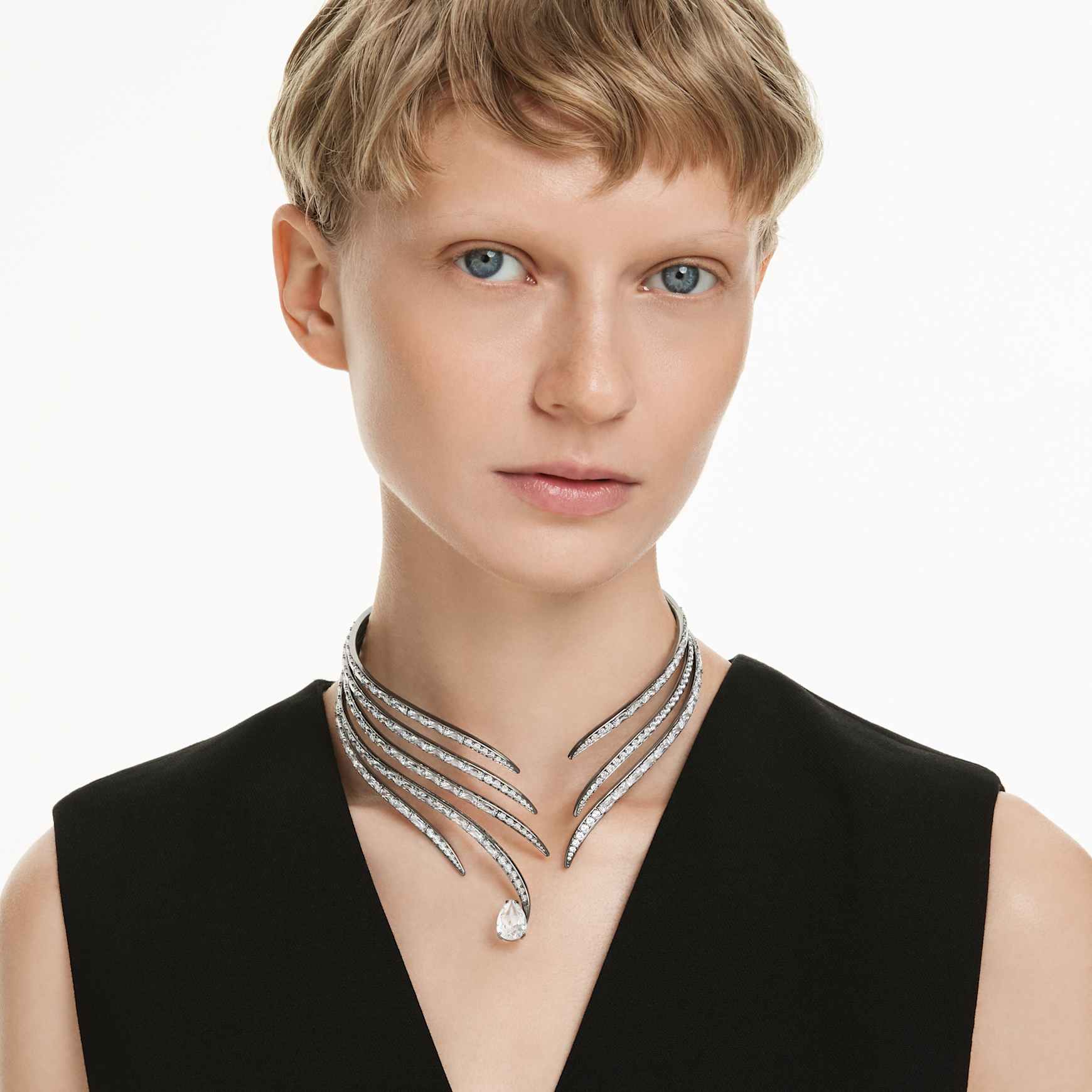The Vienna Collection choker, Feather, White, Ruthenium plated by SWAROVSKI