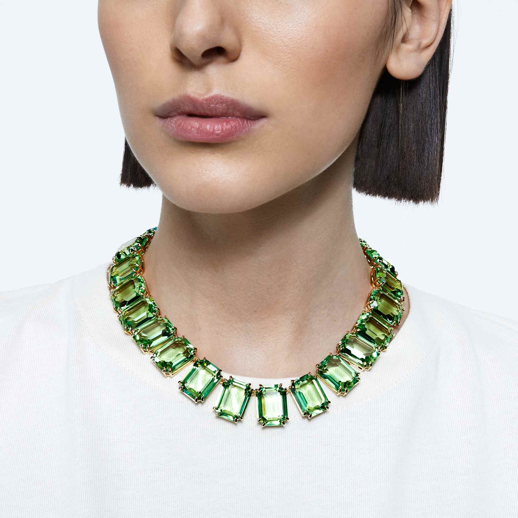 Millenia necklace, Oversized crystals, Octagon cut, Green, 18K gold finish