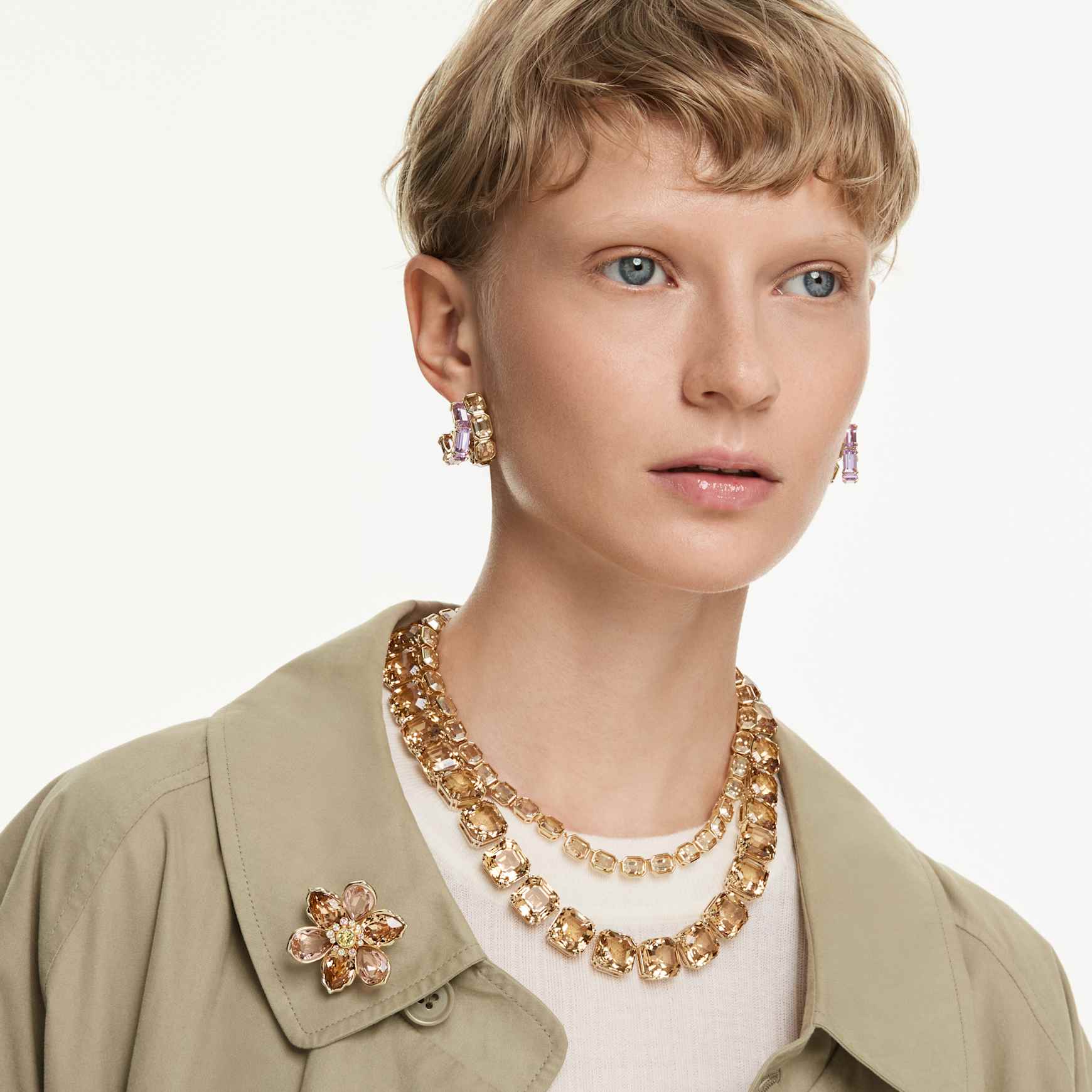 Millenia necklace, Octagon cut, Yellow, Gold-tone plated by SWAROVSKI