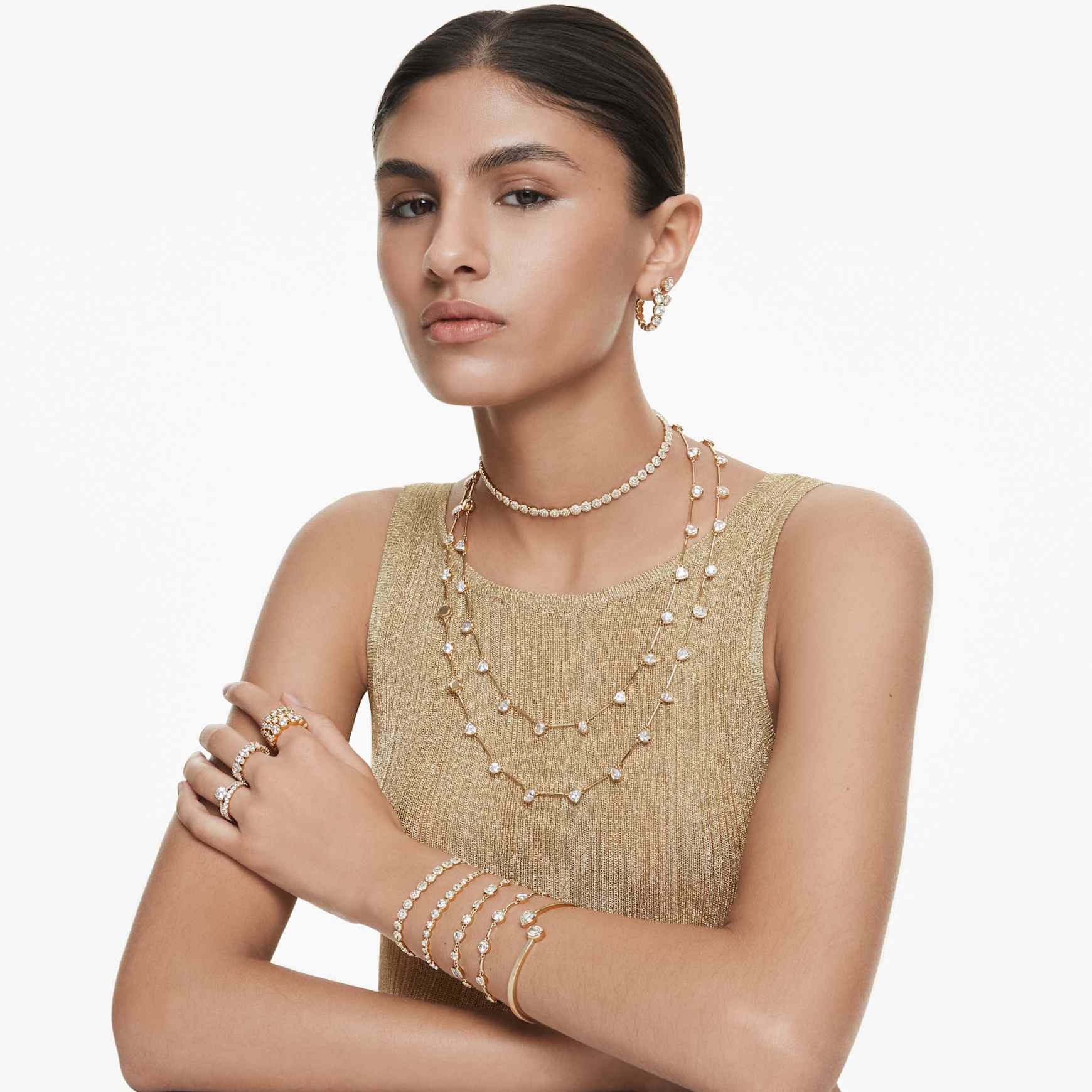 Una Angelic set, Round cut, White, 18K gold finish