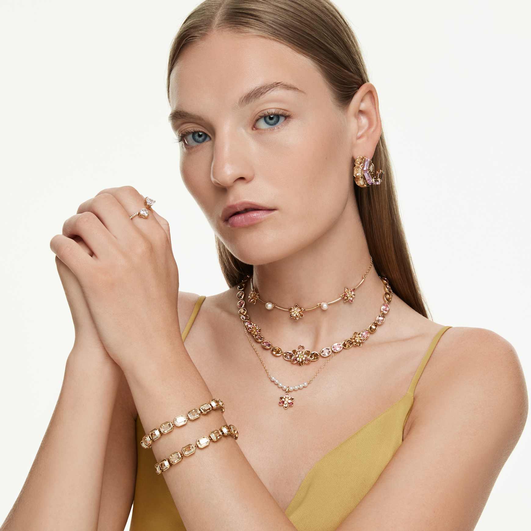 Millenia bracelet, Octagon cut, Caramel, Gold-tone plated by SWAROVSKI