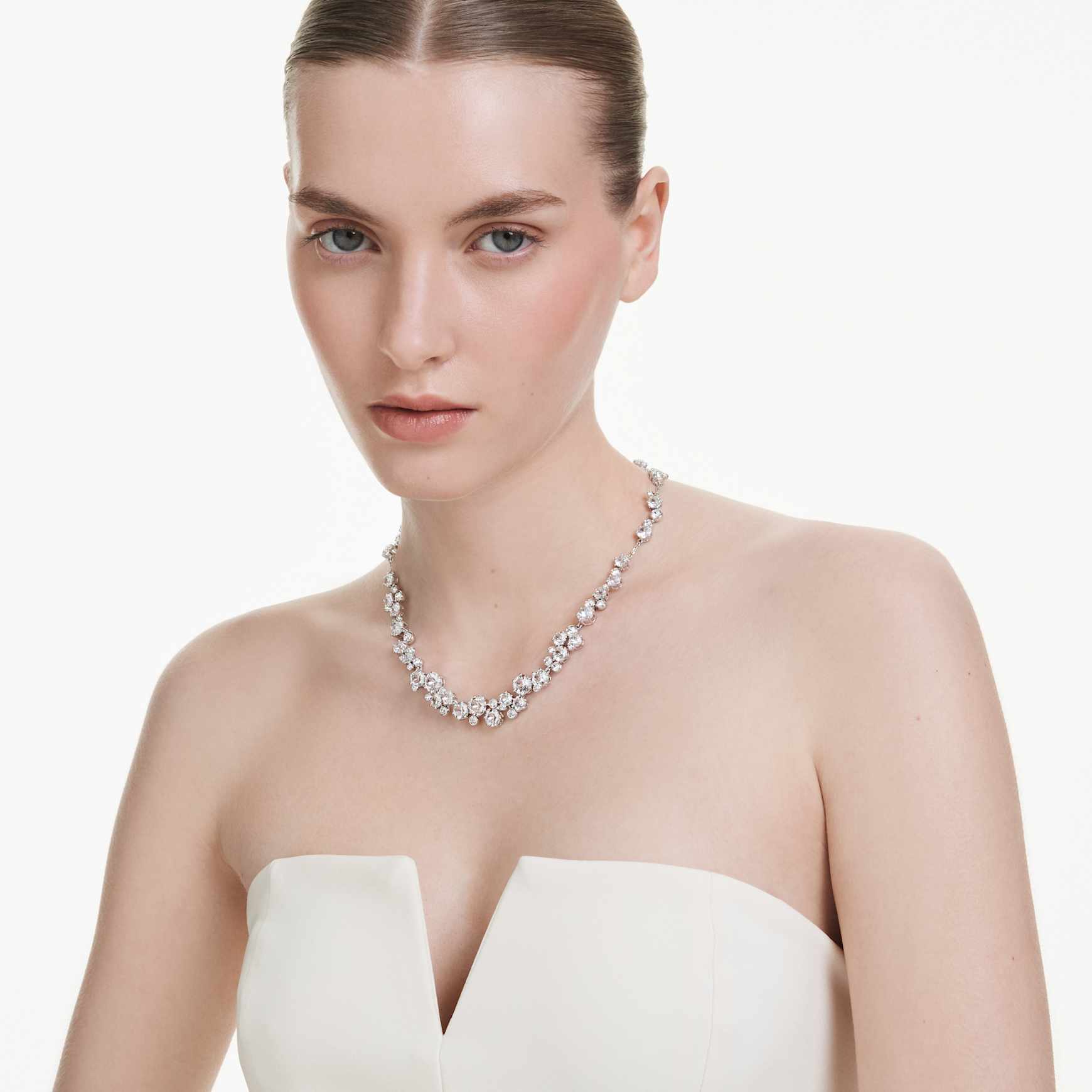 Constella necklace, Round cut, White, Rhodium plated by SWAROVSKI