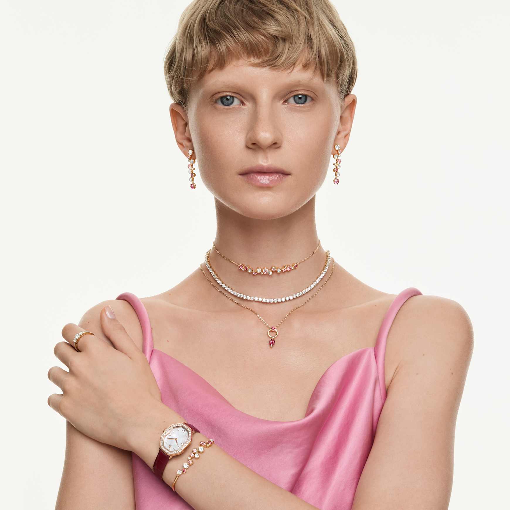 Constella bracelet, Mixed cuts, Multicoloured, 18K gold finish