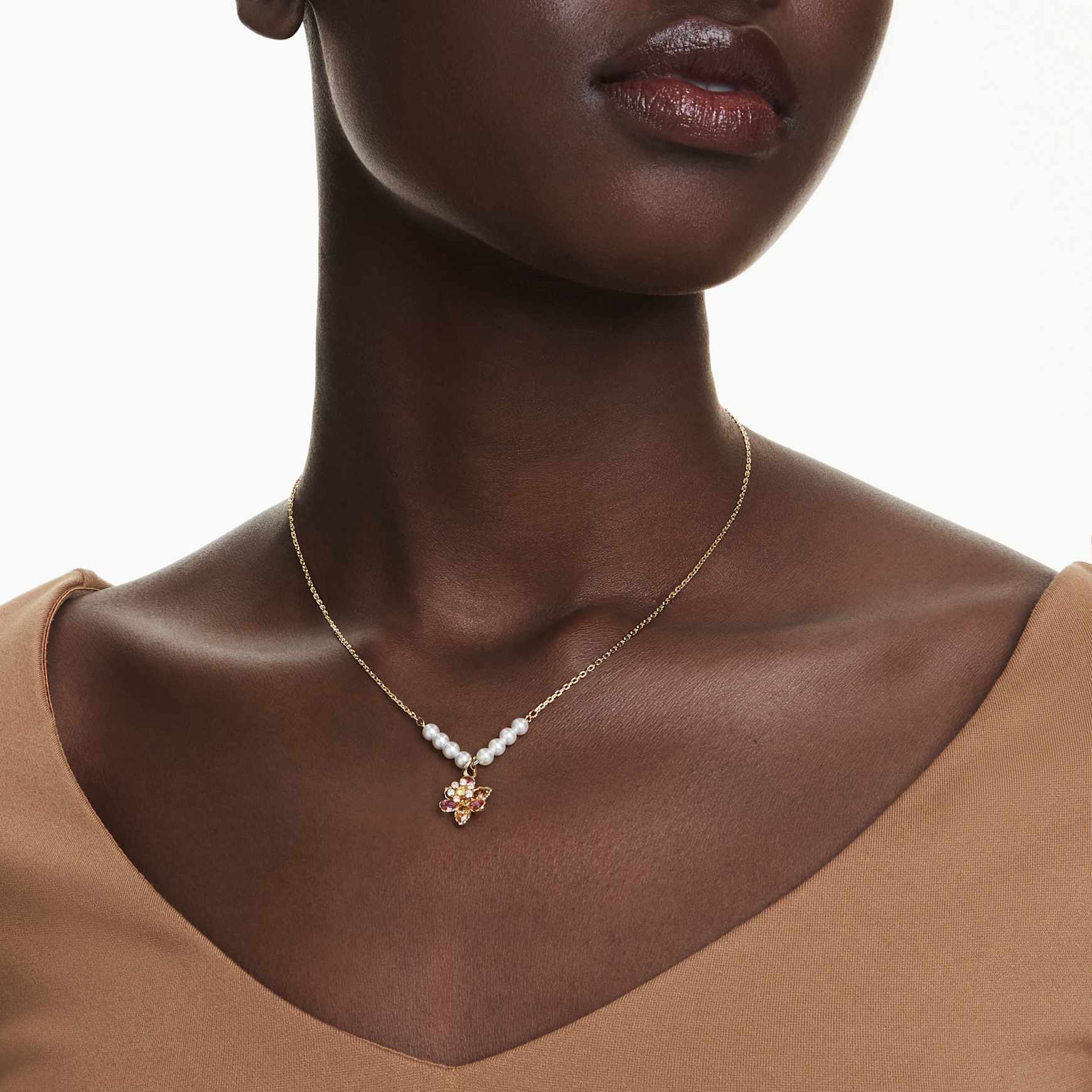 Idyllia pendant, Crystal pearl, Mixed cuts, Flower, Multicolored, Gold-tone plated