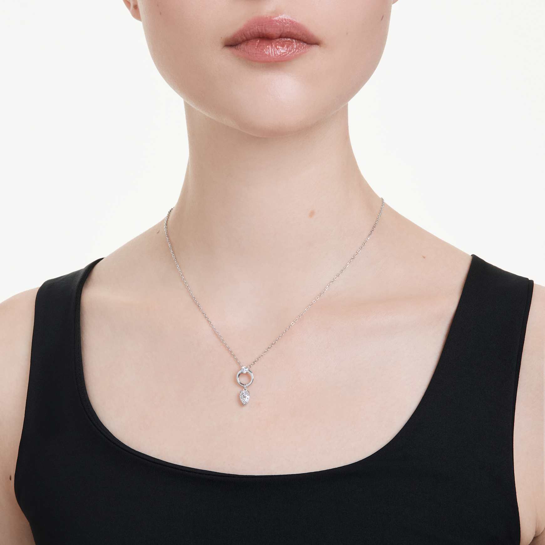 Mesmera pendant, Pear cut, White, Rhodium plated by SWAROVSKI