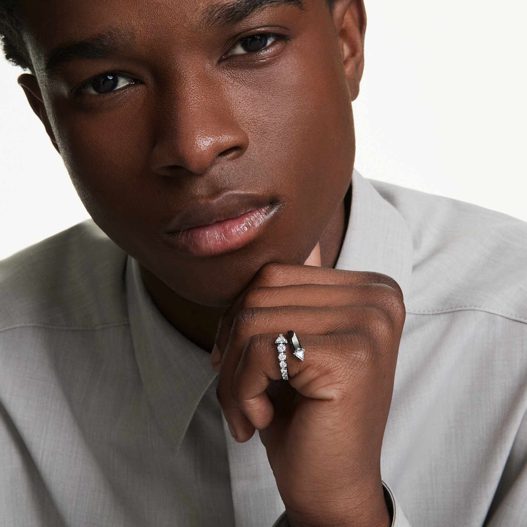 Sublima open ring, Mixed cuts, White, Ruthenium plated by SWAROVSKI