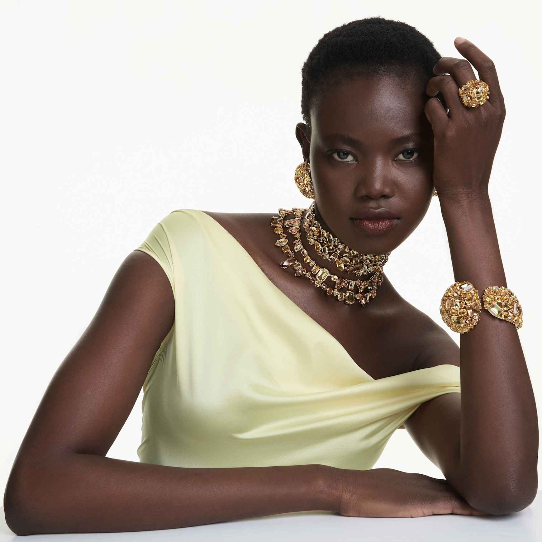 Gema clip earrings, Yellow, Gold-tone plated by SWAROVSKI