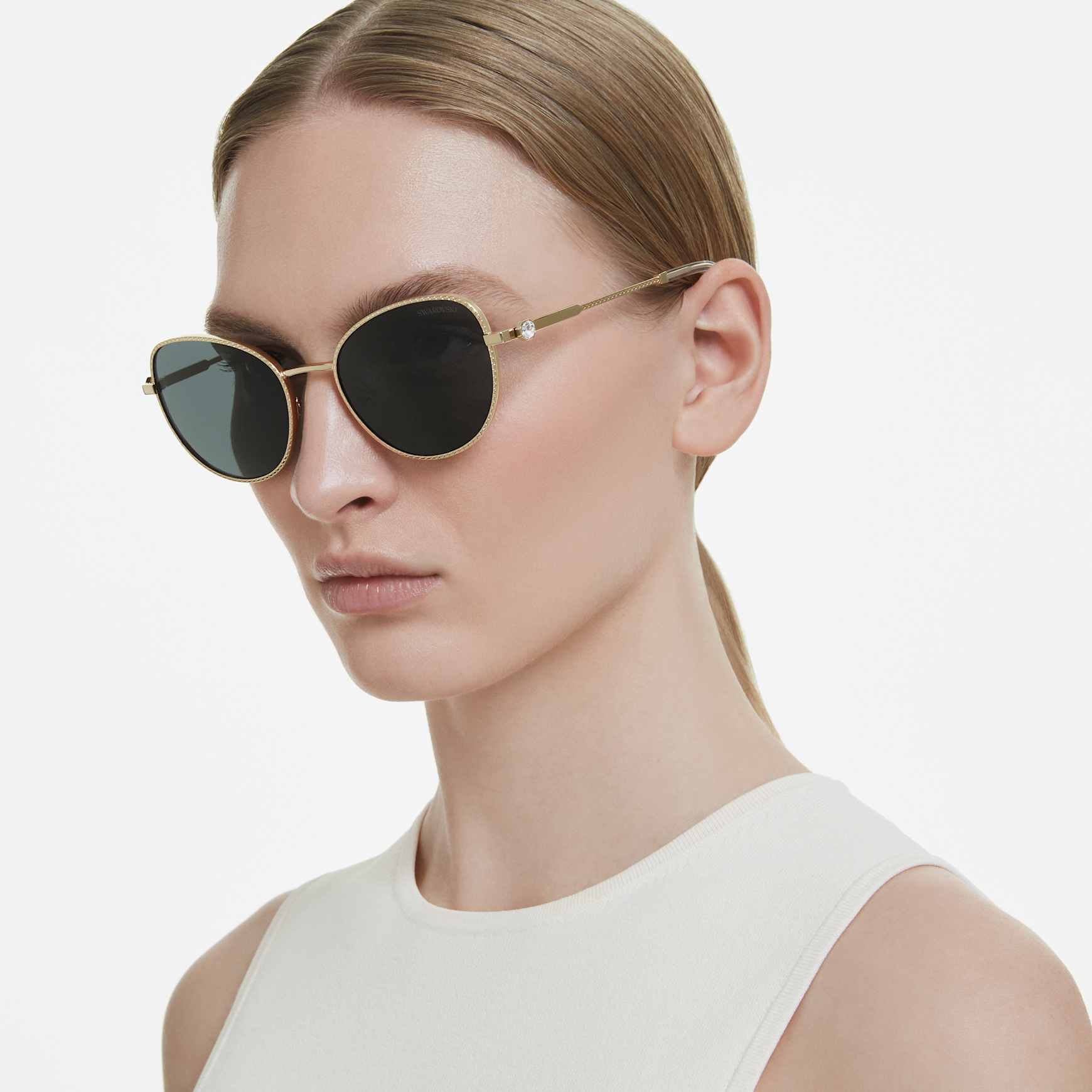 Sunglasses, Cat-eye shape, Gray by SWAROVSKI