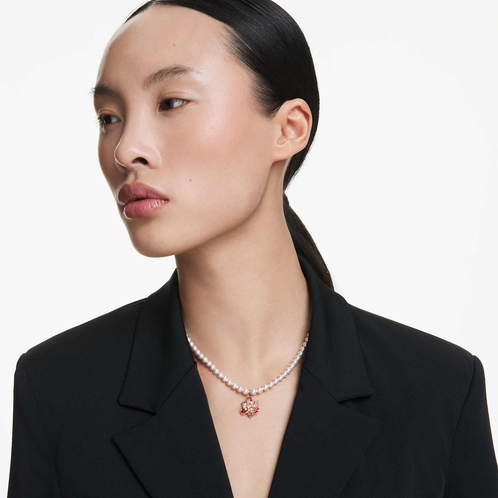 Idyllia pendant, Crystal pearl, Mixed cuts, Flower, Multicoloured, 18K rose gold finish