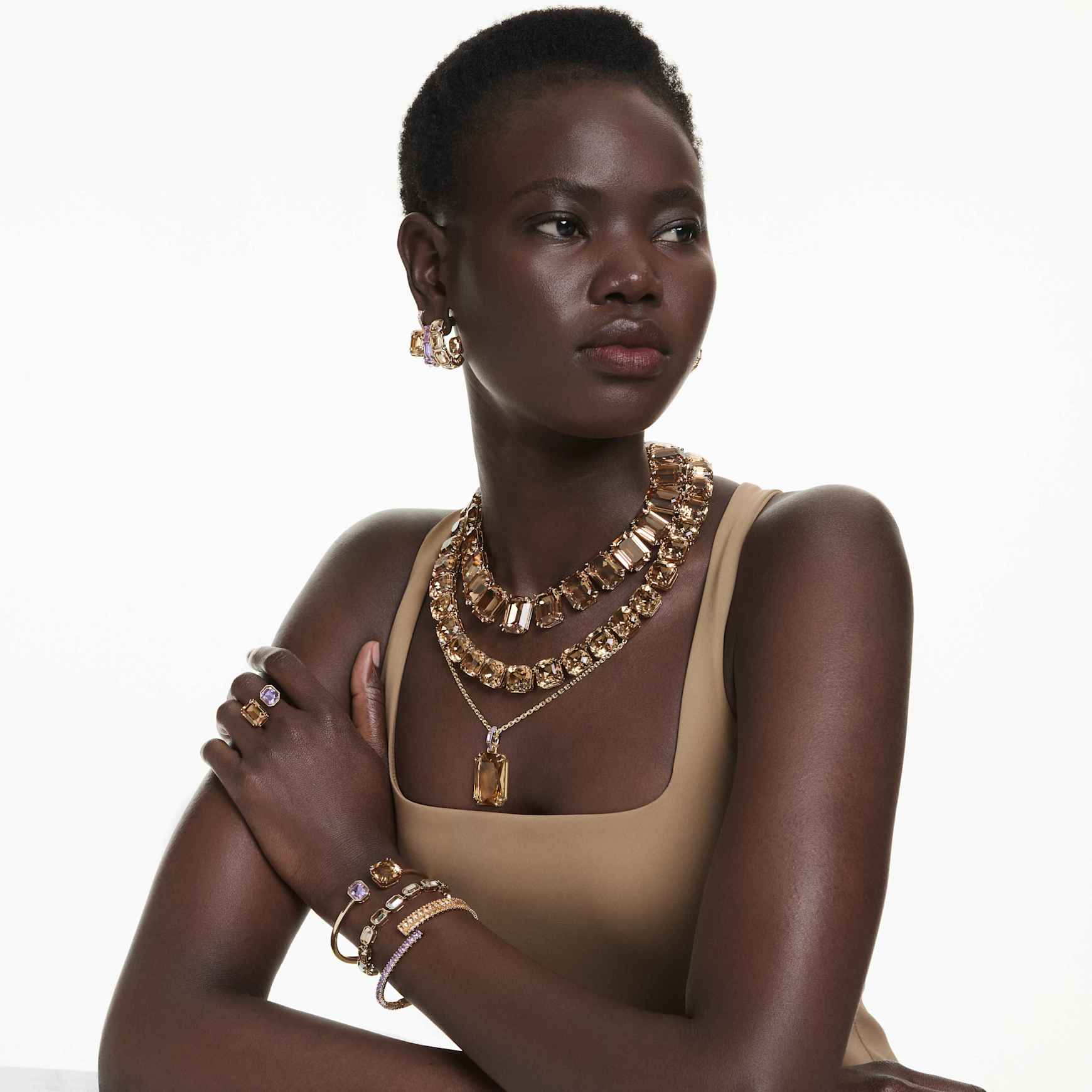 Millenia open ring, Octagon cut, Multicolored, Gold-tone plated by SWAROVSKI