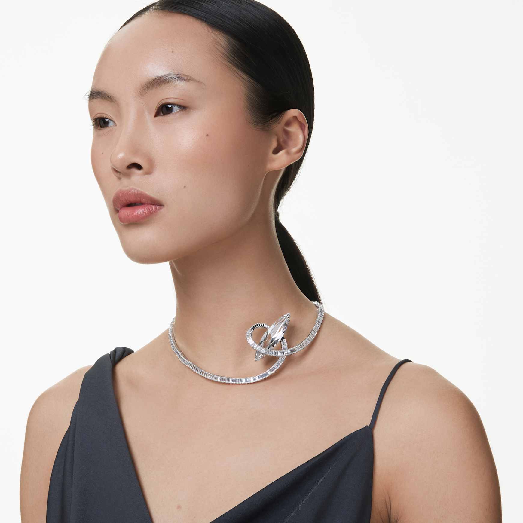 Matrix choker, Baguette cut, White, Rhodium plated by SWAROVSKI