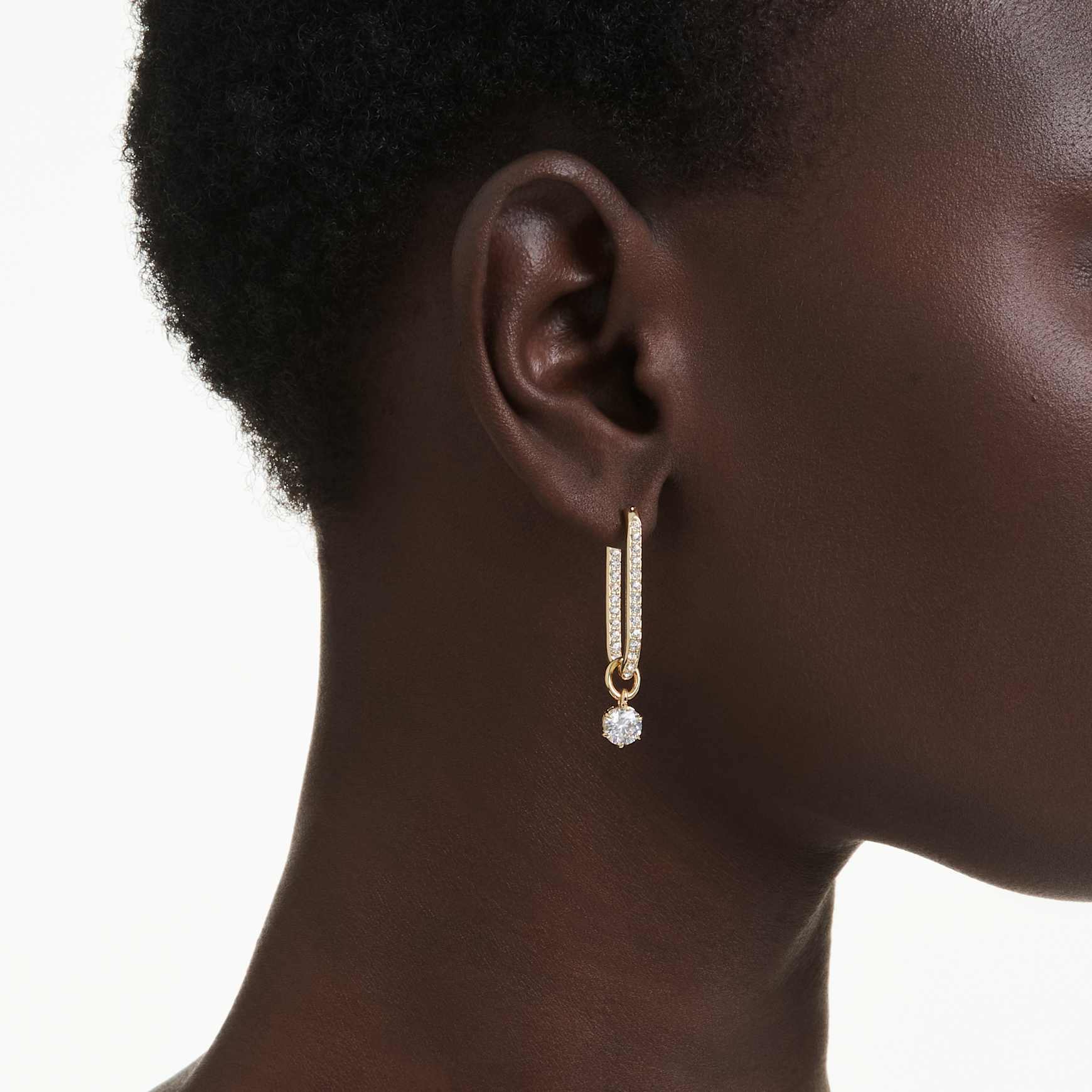Constella drop earrings, Round cut, White, 18K gold finish