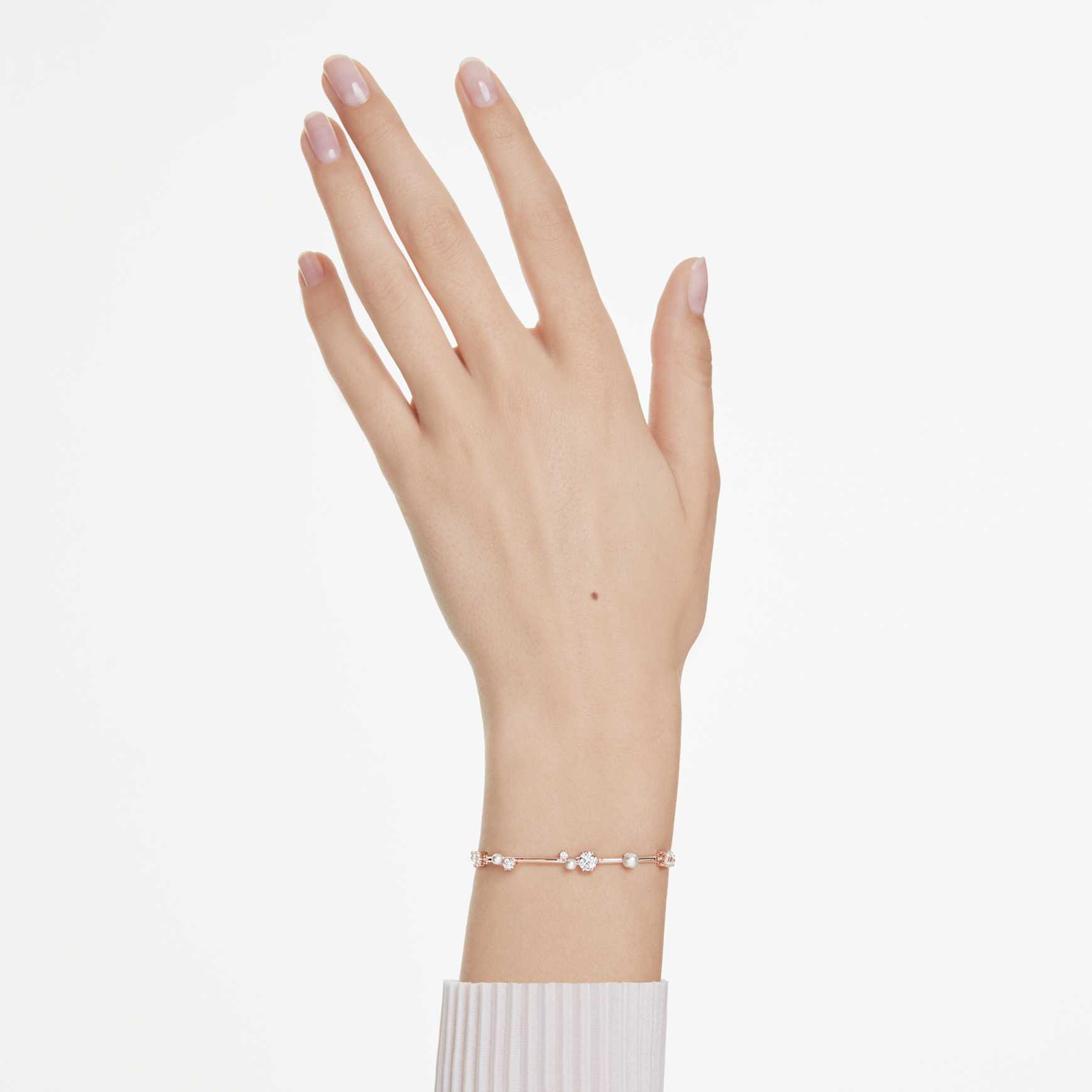 Constella bracelet, Crystal pearl, Round cuts, White, Rose gold-tone plated by SWAROVSKI