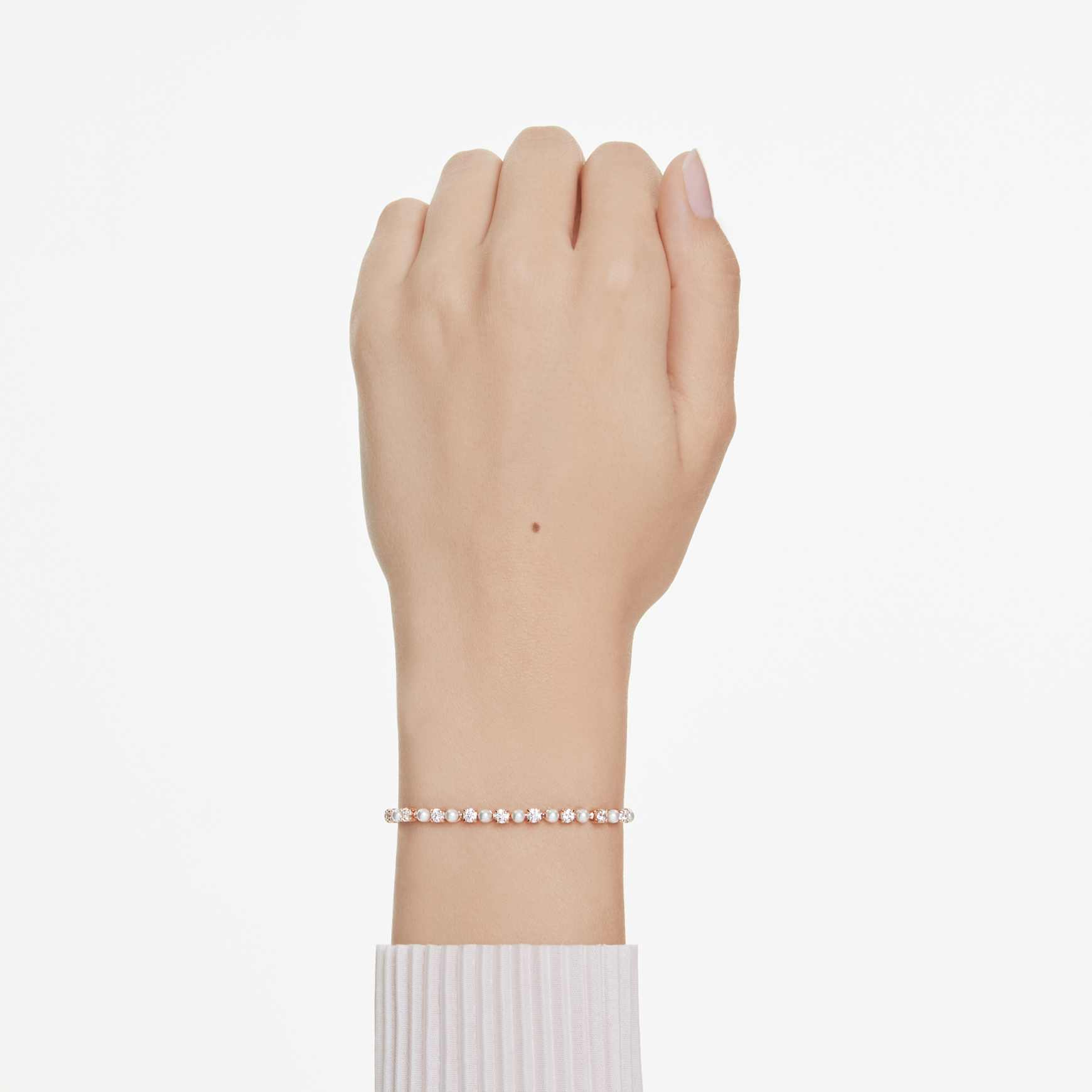 Matrix bracelet, Crystal pearl, Round cuts, White, 18K rose gold finish