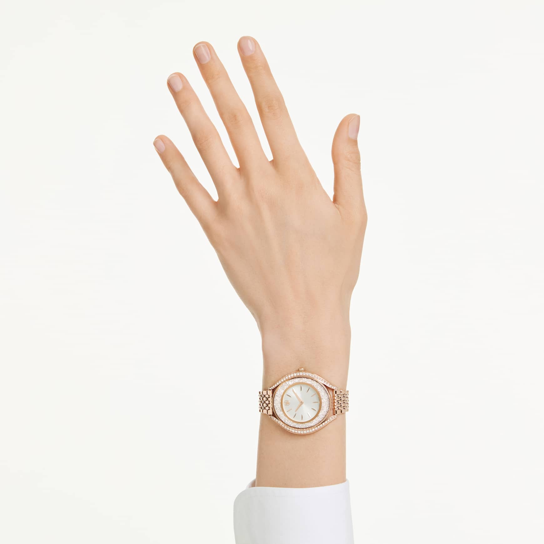 Crystalline aura watch, Swiss Made, Metal bracelet, Rose gold tone, Rose gold-tone finish by SWAROVSKI