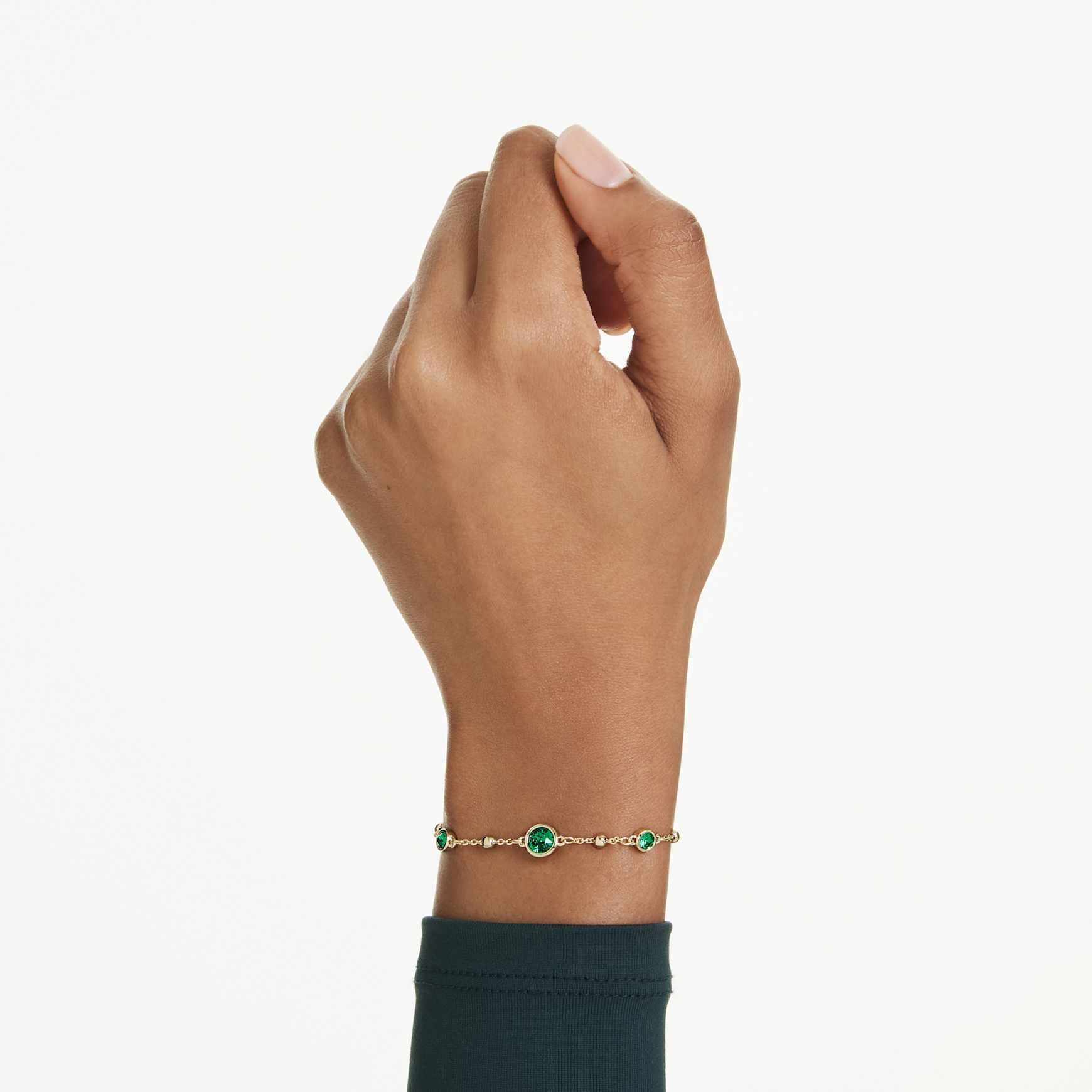 Imber bracelet, Round cut, Green, 18K gold finish