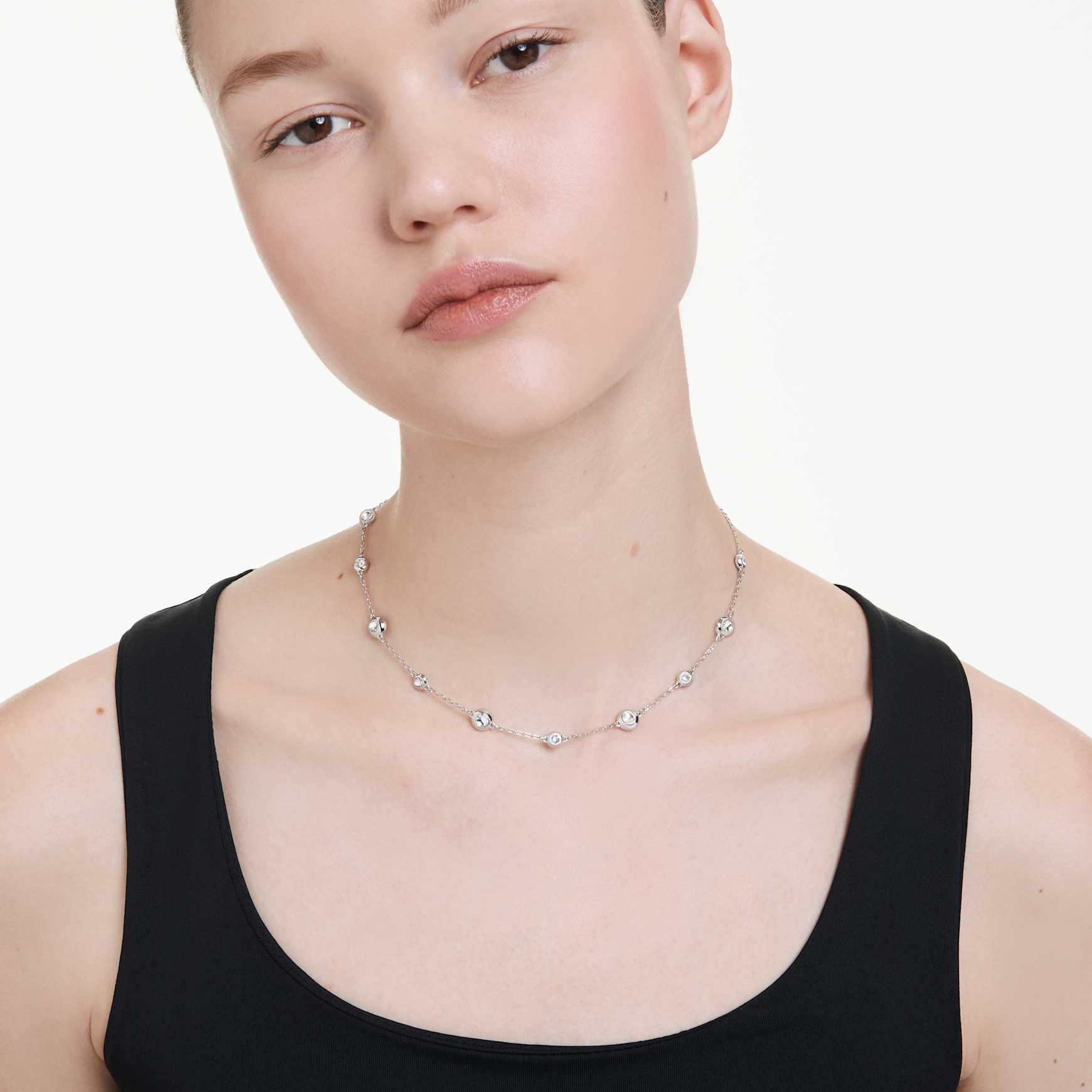 Una Angelic necklace, Round cut, Double sided motifs, White, Rhodium plated by SWAROVSKI