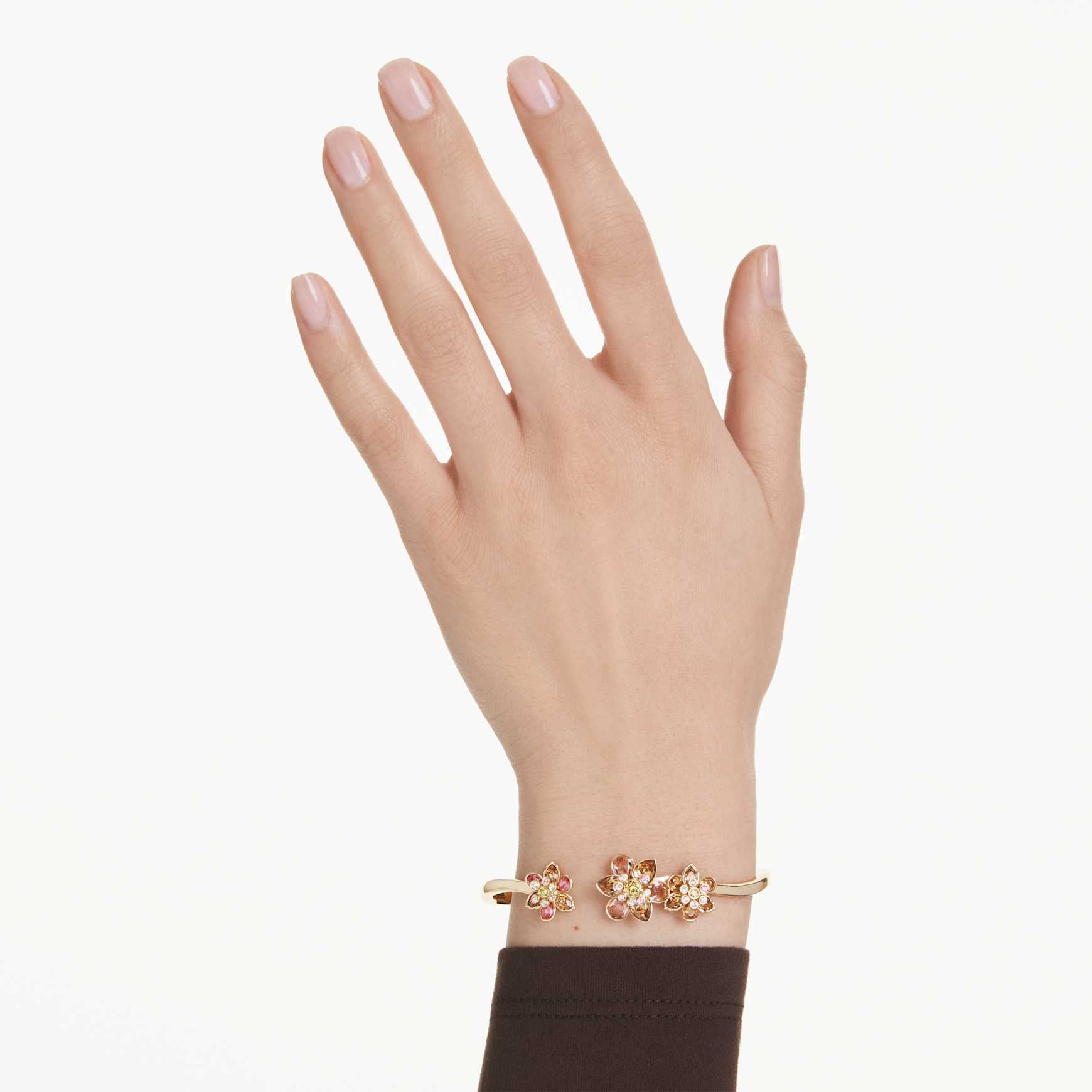 Idyllia bangle, Mixed cuts, Flower, Multicolored, Gold-tone plated by SWAROVSKI