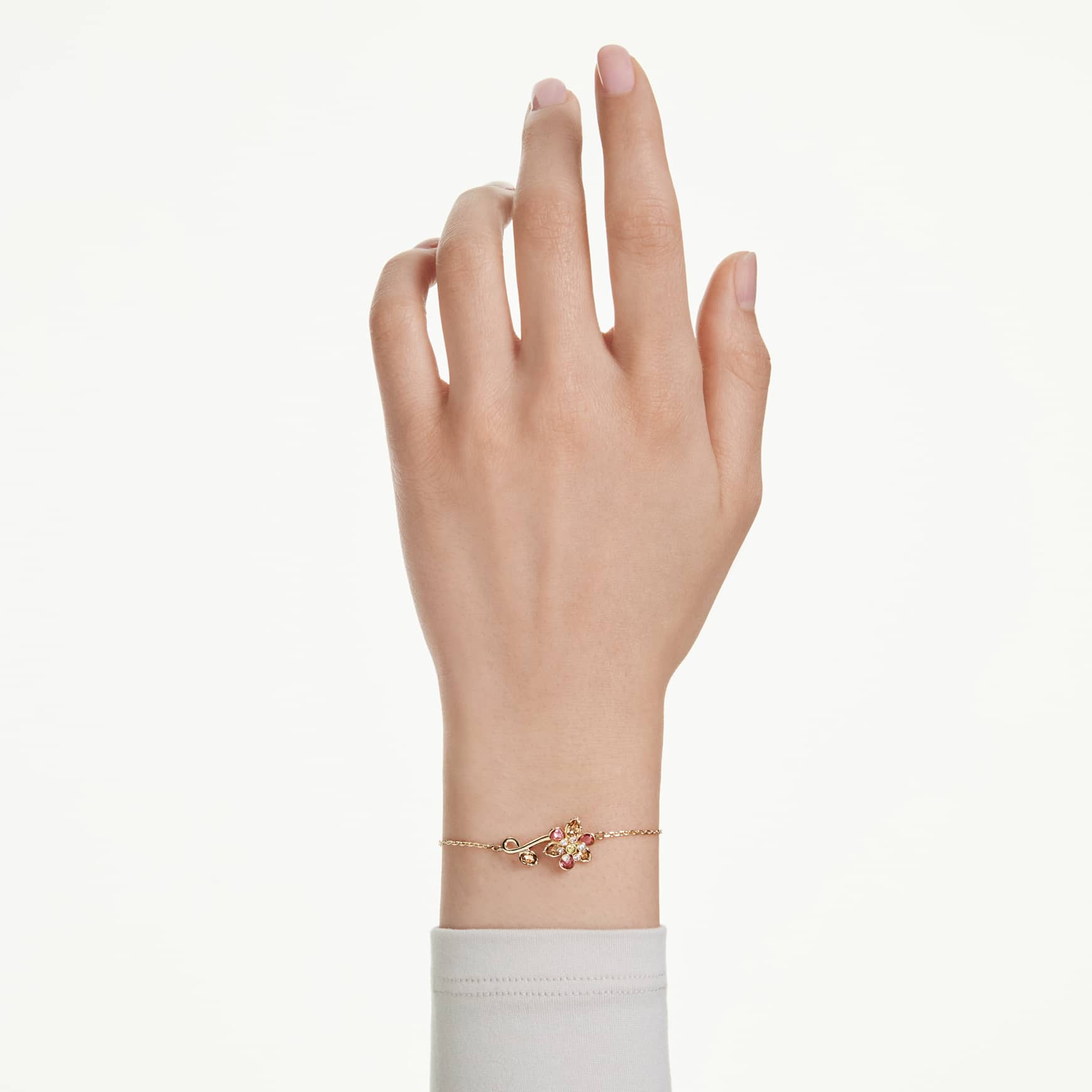 Idyllia bracelet, Mixed cuts, Flower, Multicolored, 18K gold finish