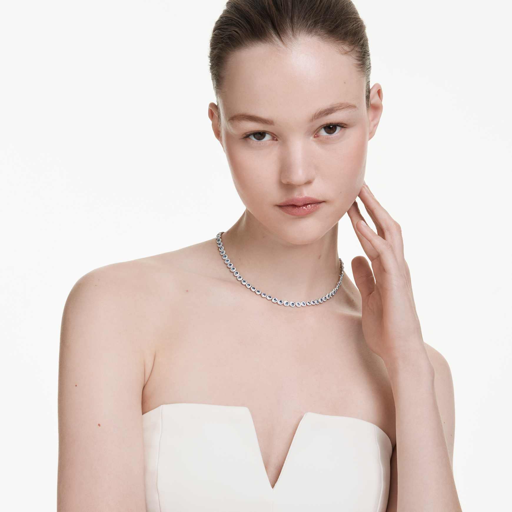 Una Angelic necklace, Round cut, Blue, Rhodium plated by SWAROVSKI