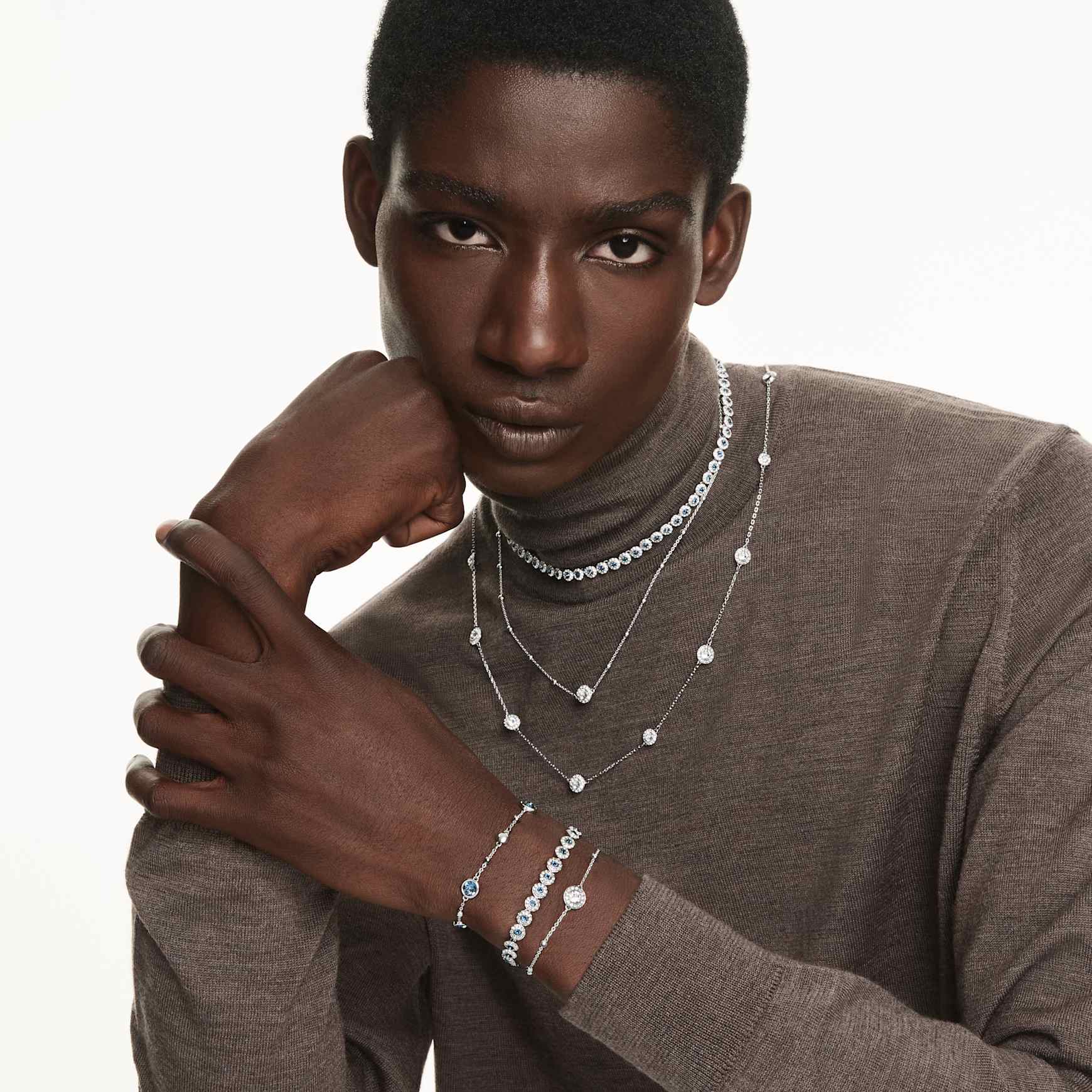 Una Angelic necklace, Round cut, Blue, Rhodium plated by SWAROVSKI