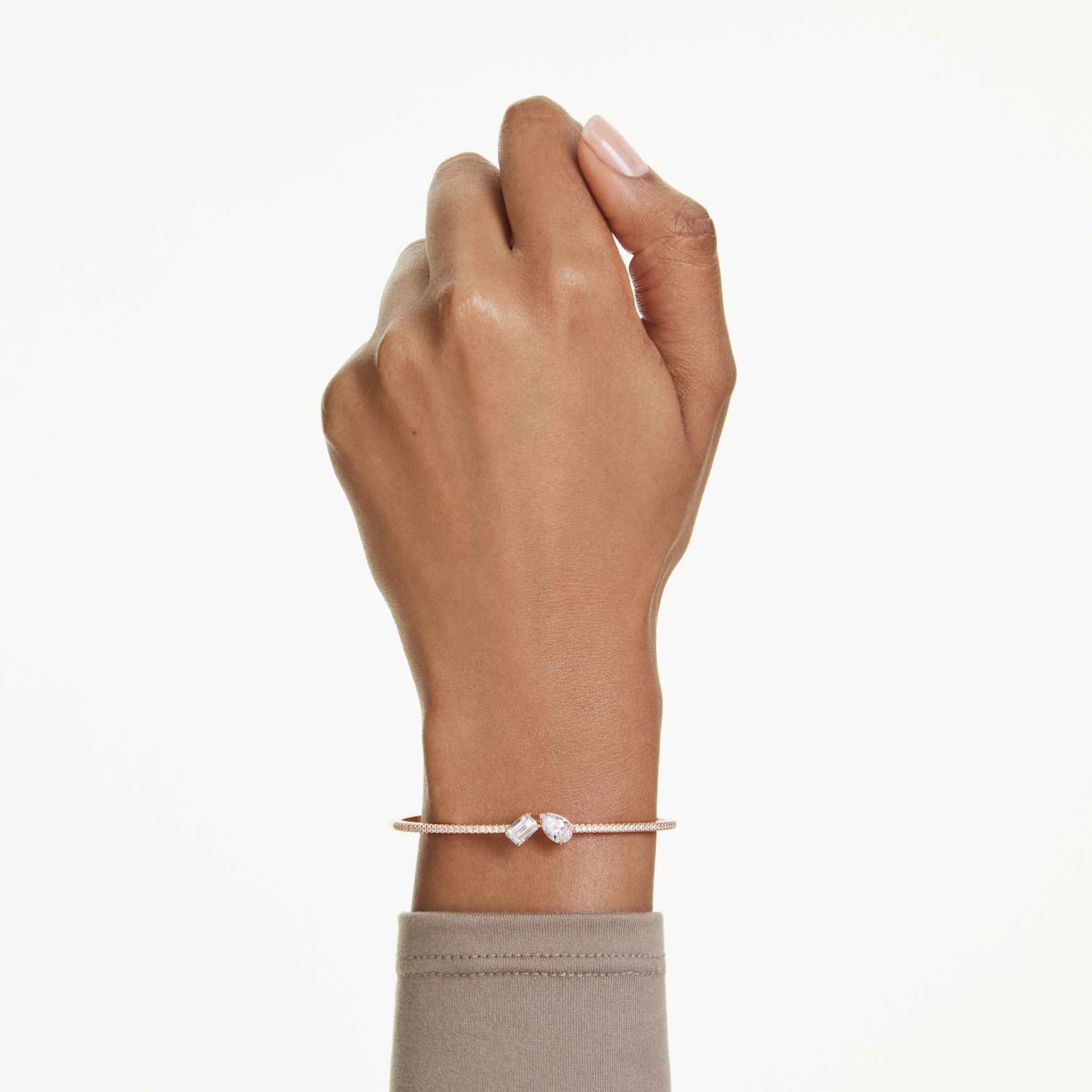 Mesmera bangle, Mixed cuts, White, 18K rose gold finish