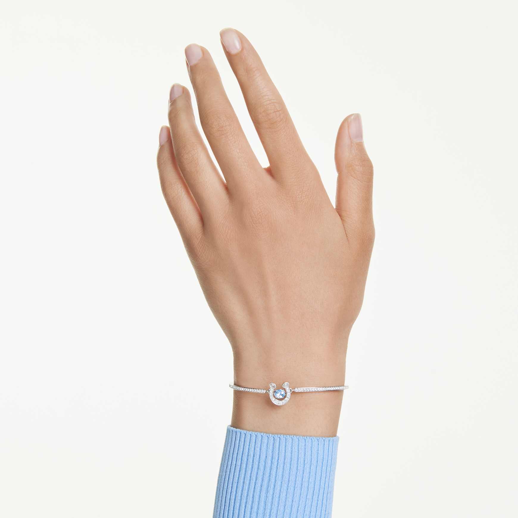 Symbolica bangle, Round cut, Pavé, Horseshoe, Blue, Rhodium plated by SWAROVSKI