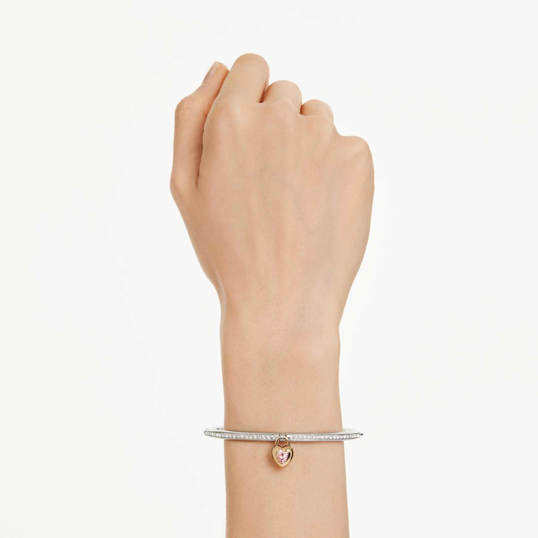 Idyllia bangle, Mixed cuts, Heart, Pink, metal finish by SWAROVSKI