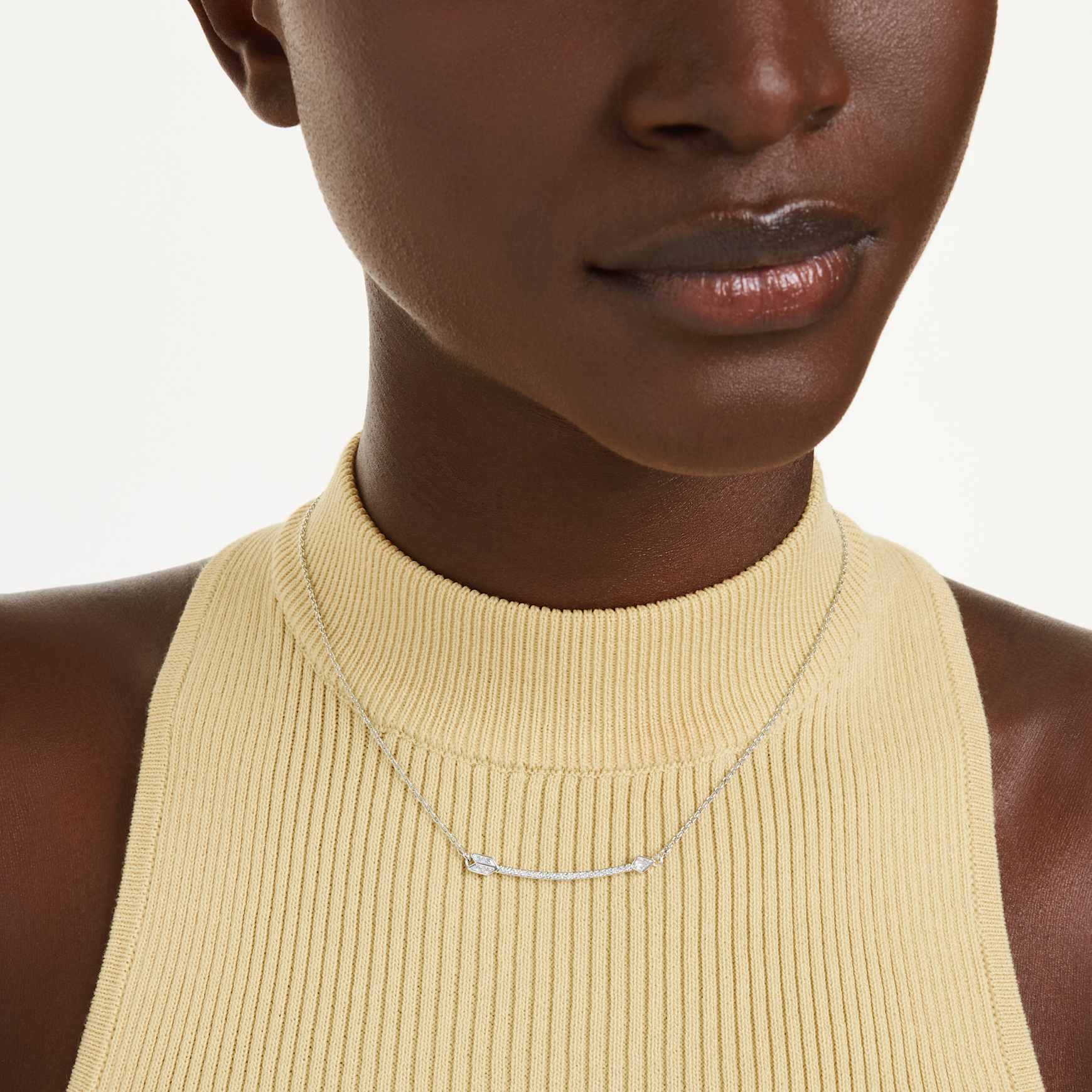 Idyllia pendant, Mixed cuts, Arrow, White, Rhodium plated by SWAROVSKI