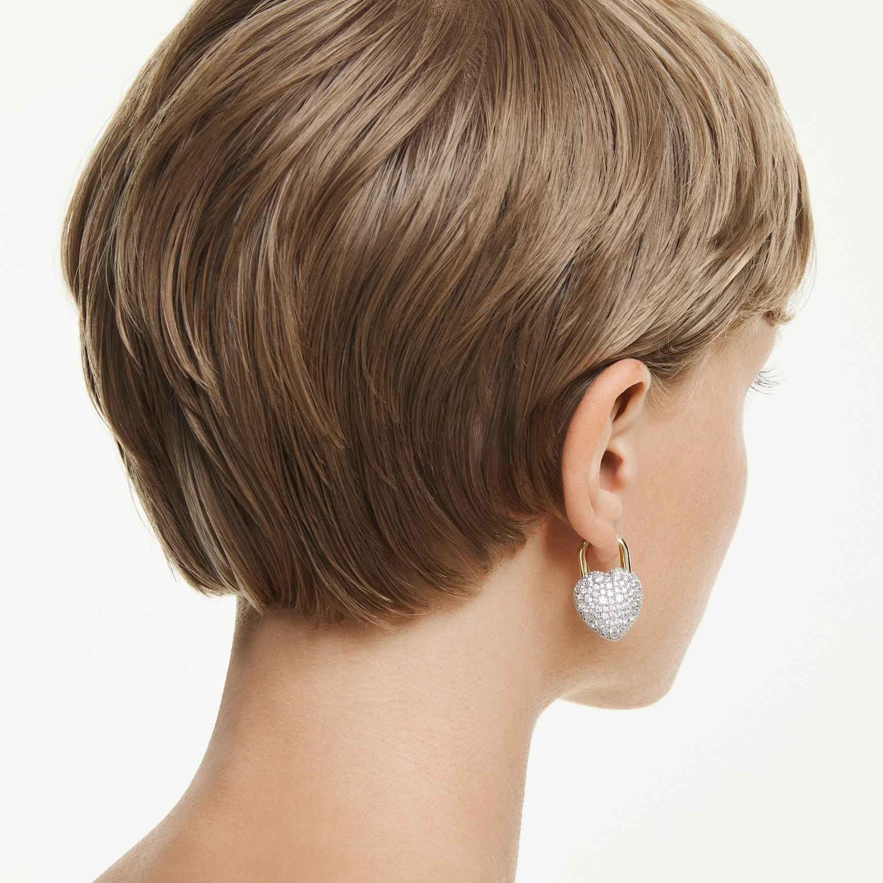 Idyllia drop earrings, Mixed cuts, Heart, White, Gold-tone plated by SWAROVSKI